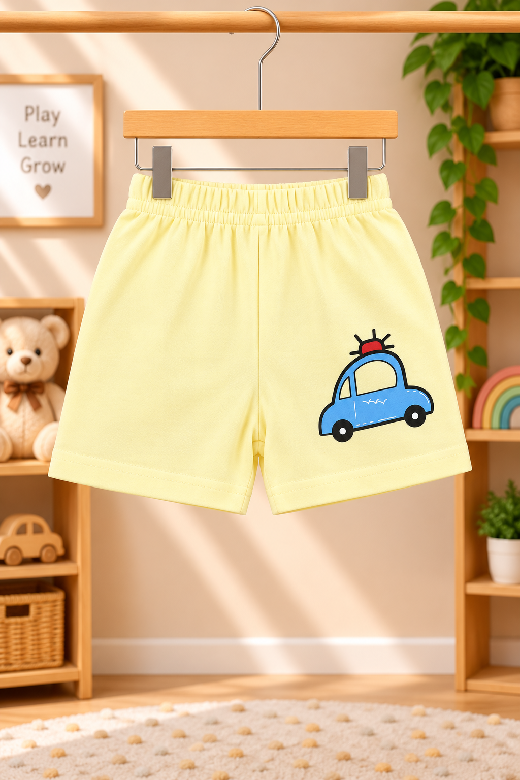 Baby Boys Beep Beep!! Car Graphic Print Sleeveless Vest and Shorts Cotton Shorts Set — Pale Yellow / Multicolor | Yokidz