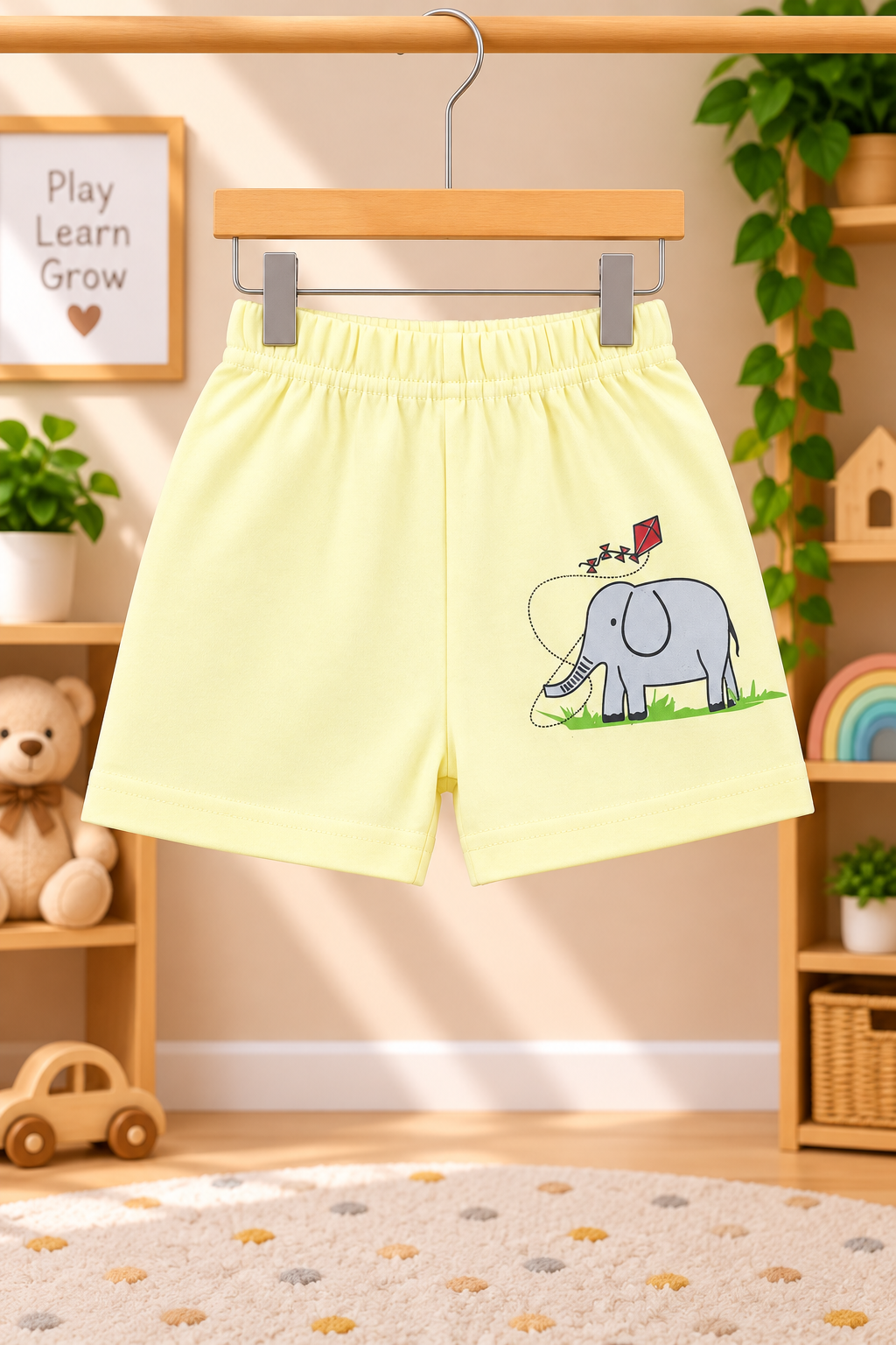 Baby Boys Cute Elephant Flying Kite Graphic Print Sleeveless Vest and Shorts Cotton Shorts Set — Pale Yellow / Grey & Red | Yokidz
