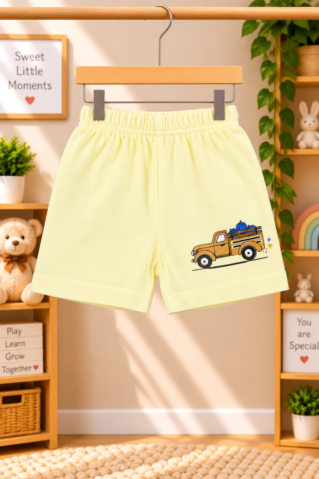 Baby Boys Vintage Pumpkin Pickup Truck Graphic Print Sleeveless Vest and Shorts Cotton Shorts Set — Sky Blue / Green | Yokidz