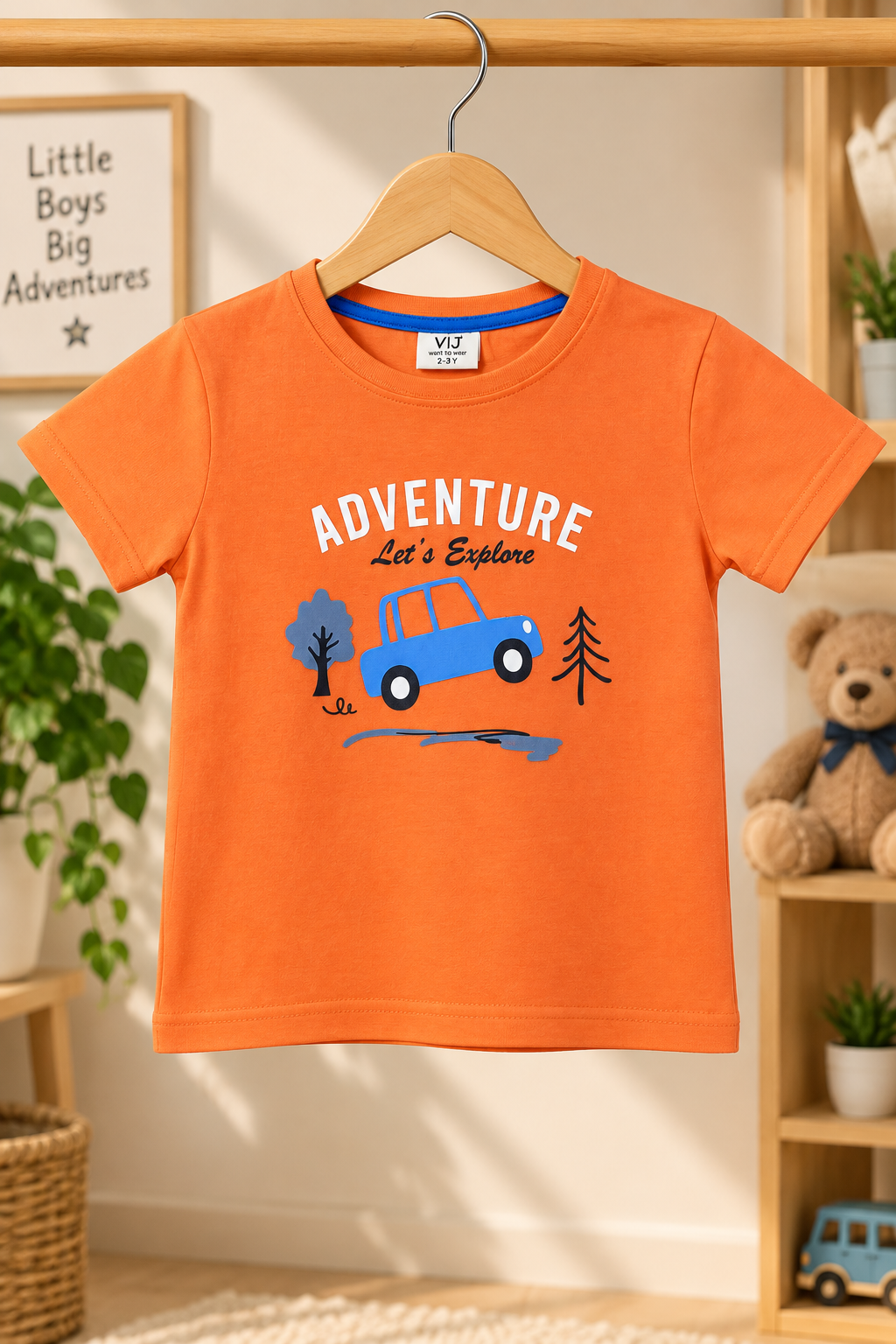 Boys Adventure Let's Explore Graphic Short Sleeve T-Shirt and Car Print Shorts Cotton Lounge Set — Bright Orange / Heather Grey | Yokidz