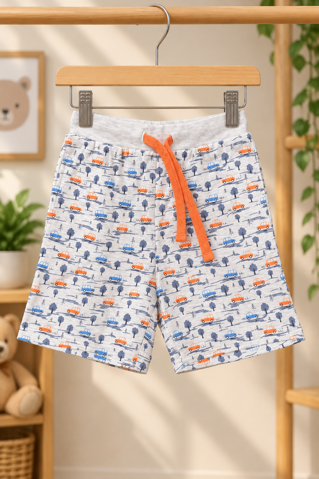Boys Adventure Let's Explore Graphic Short Sleeve T-Shirt and Car Print Shorts Cotton Lounge Set — Bright Orange / Heather Grey | Yokidz