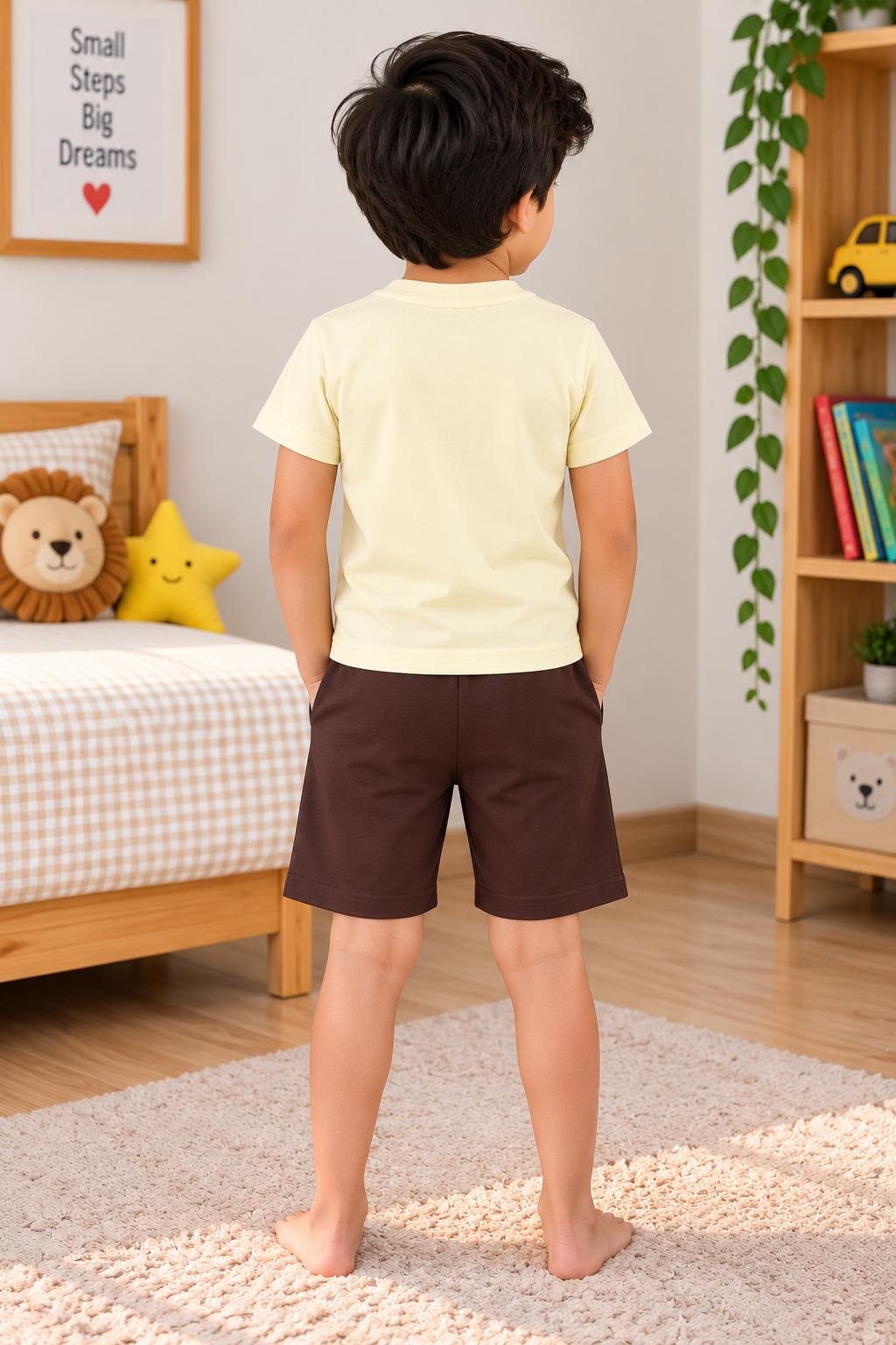 Boys Awesome Cool Shark Graphic Print Short Sleeve T-Shirt and Shorts Cotton Shorts Set — Off White / Dark Brown | Yokidz