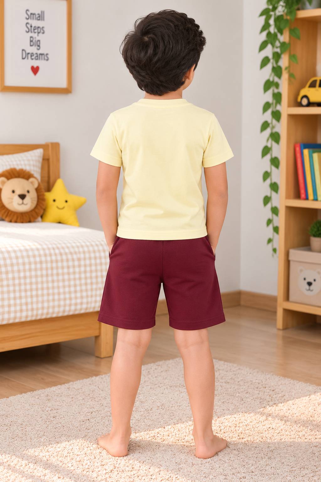 Boys Awesome Cool Shark Graphic Print Short Sleeve T-Shirt and Shorts Cotton Shorts Set — Pale Yellow / Maroon | Yokidz