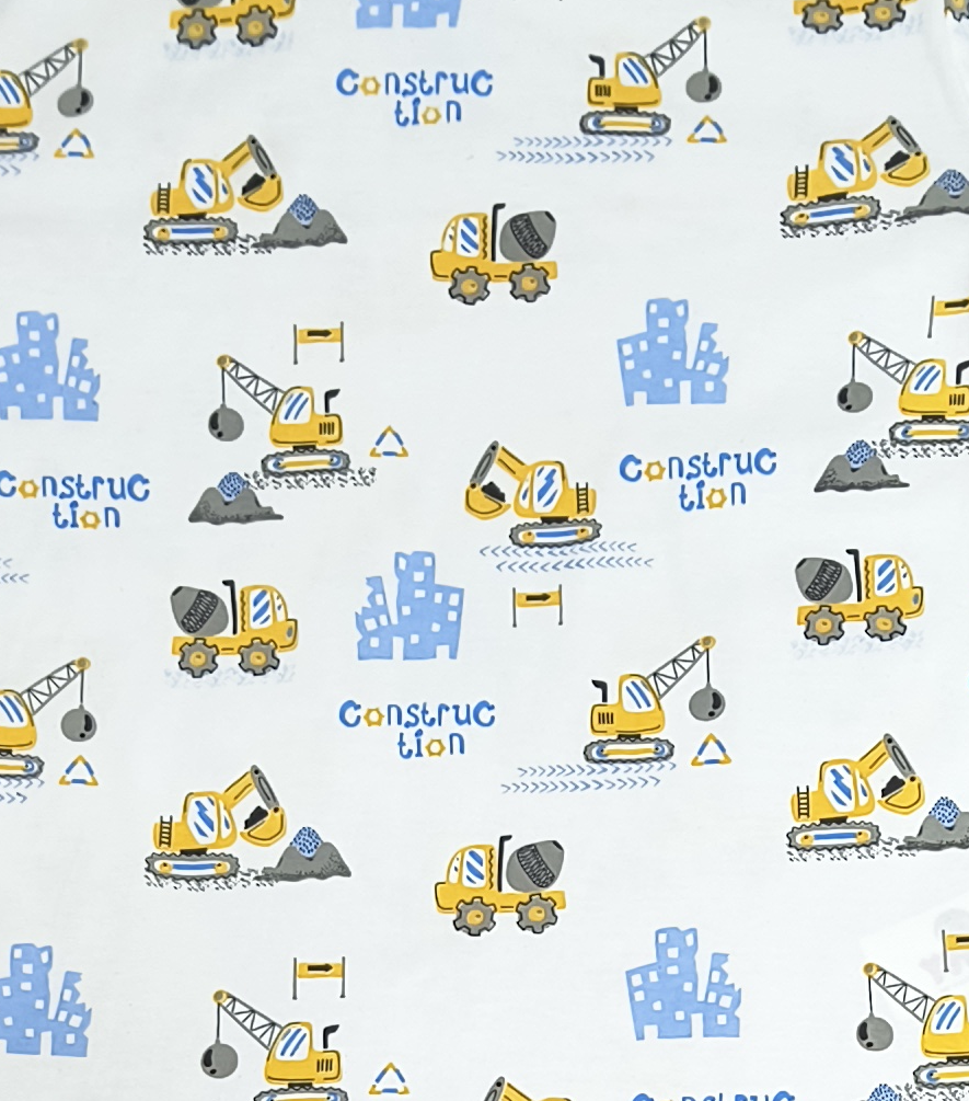 Boys Construction Vehicles All Over Print Short Sleeve T-Shirt and Lift UP! Shorts Cotton Lounge Set — White / Ocean Blue | Yokidz
