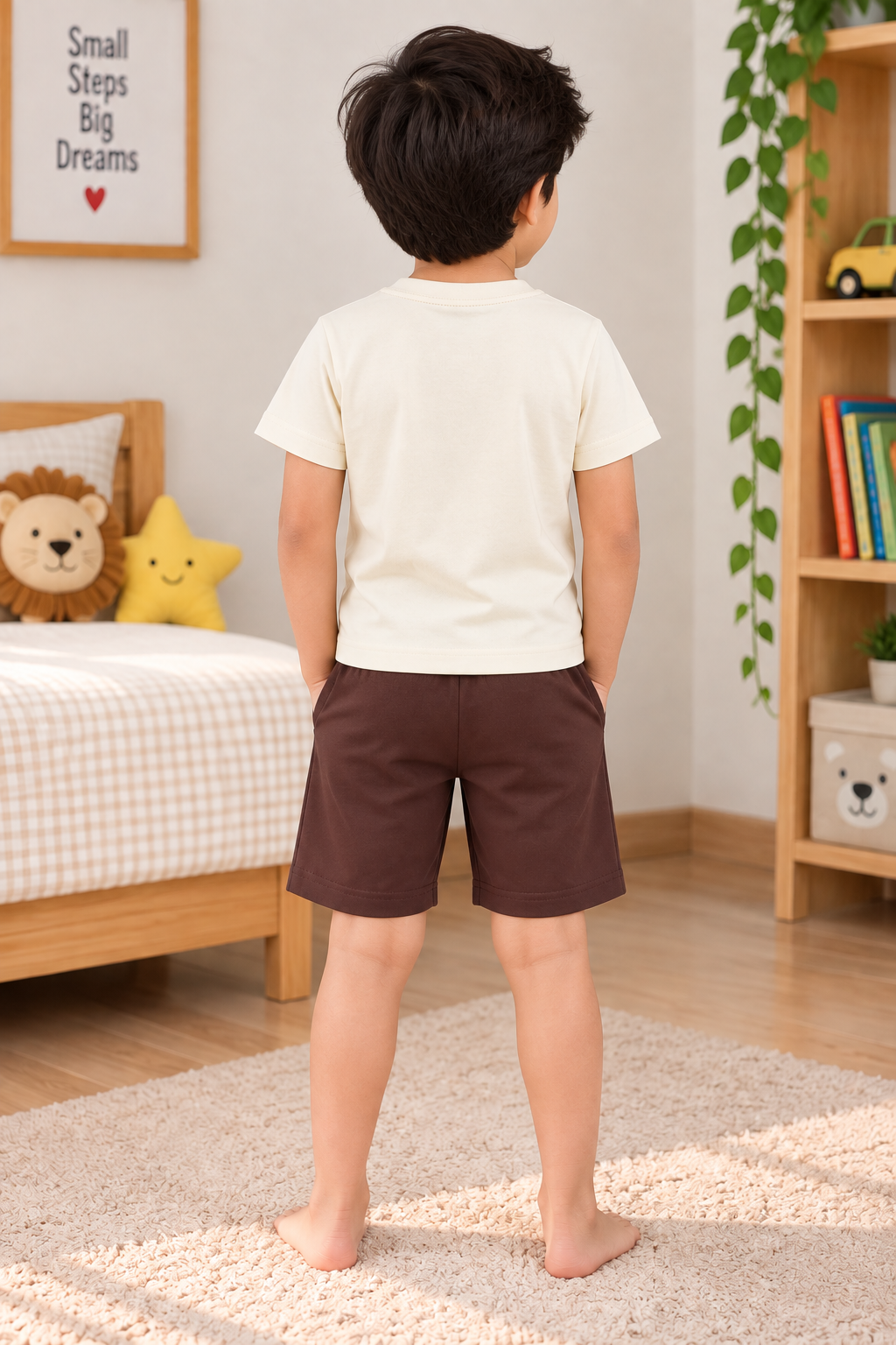 Boys Enjoy Everyday Typography Graphic Print Short Sleeve T-Shirt and Shorts Cotton  ShortsSet — Cream / Dark Brown | Yokidz