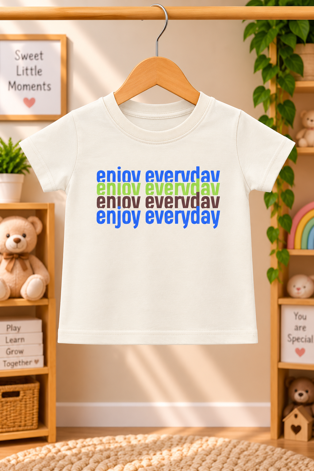 Boys Enjoy Everyday Typography Graphic Print Short Sleeve T-Shirt and Shorts Cotton  ShortsSet — Cream / Dark Brown | Yokidz
