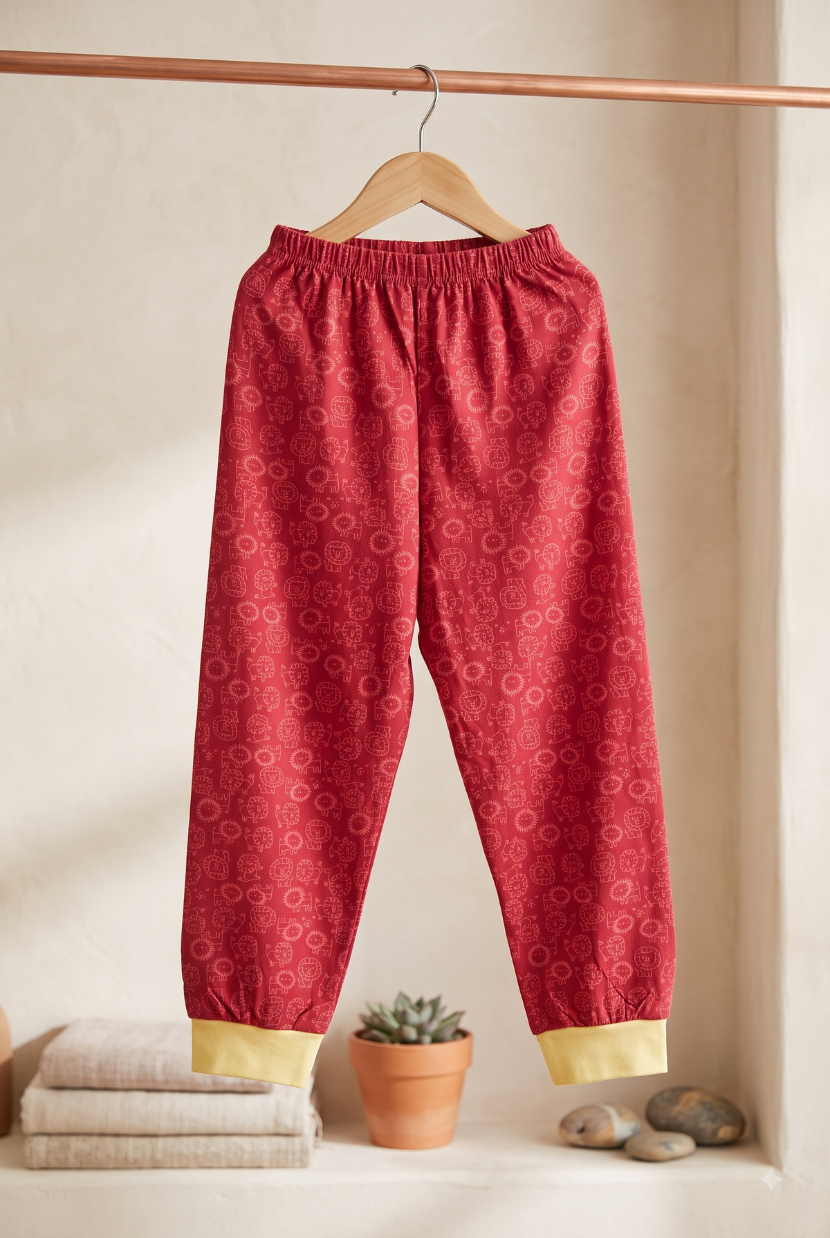 Boys Lion Doodle All Over Print Contrast Ribbed Cuff Cotton Pyjama Track Pants (Pack of 2) — Royal Blue / Red | Yokidz