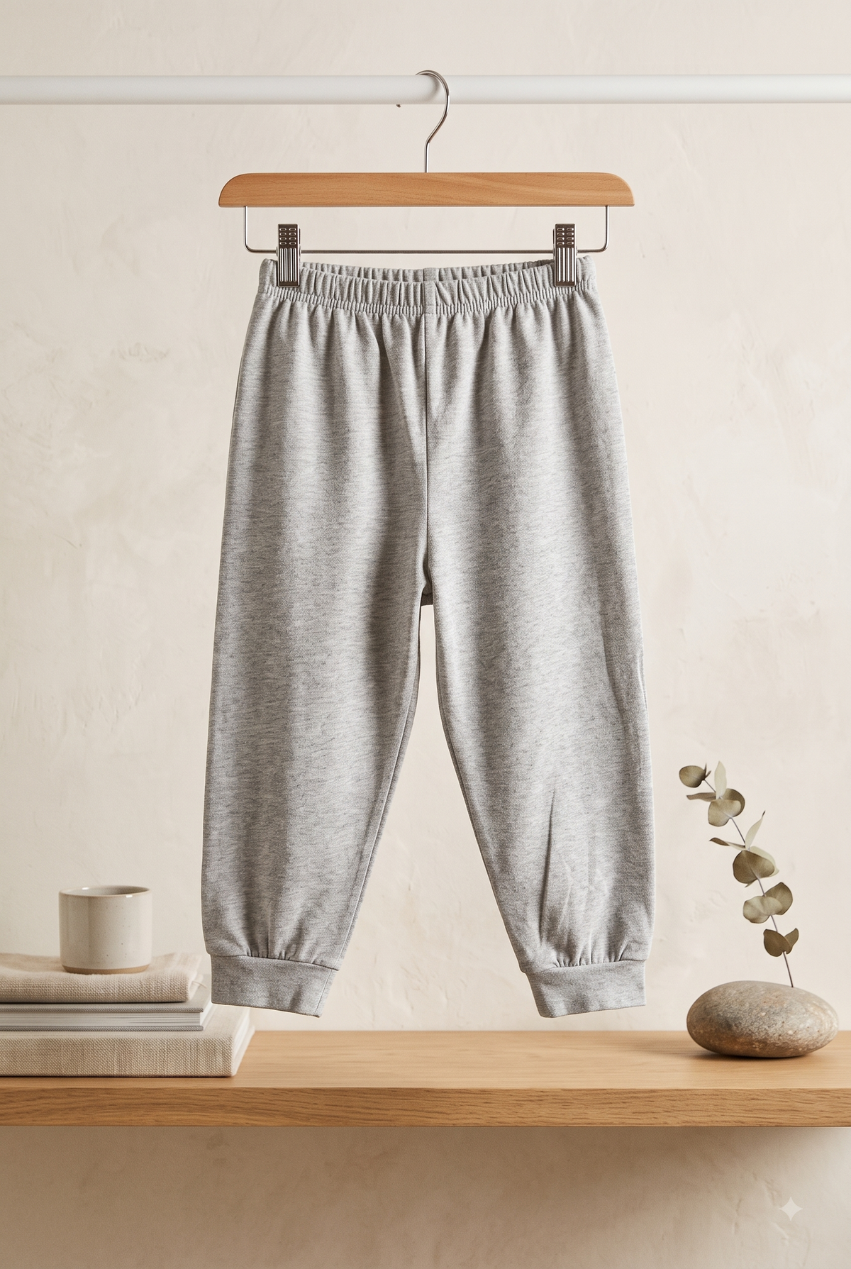 Boys Solid Ribbed Cuff Cotton Track Pants / Pyjamas (Pack of 2) — Light Grey Melange / Medium Grey Melange | Yokidz