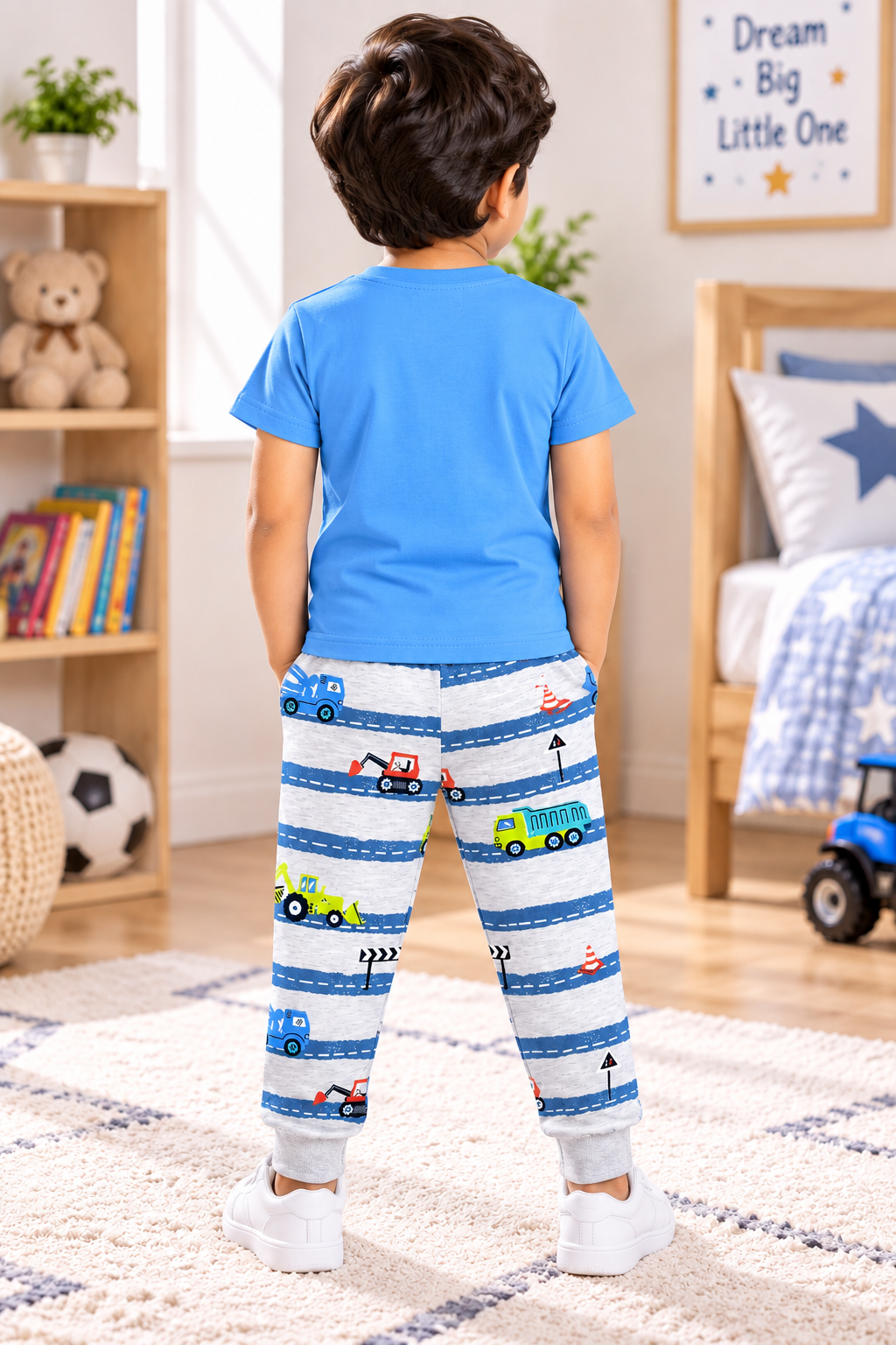 Boys Motocross Dirt Bike Graphic Print Short Sleeve T-Shirt and All Over Print Joggers Cotton Lounge Set — Royal Blue  Multicolor  Yokidz