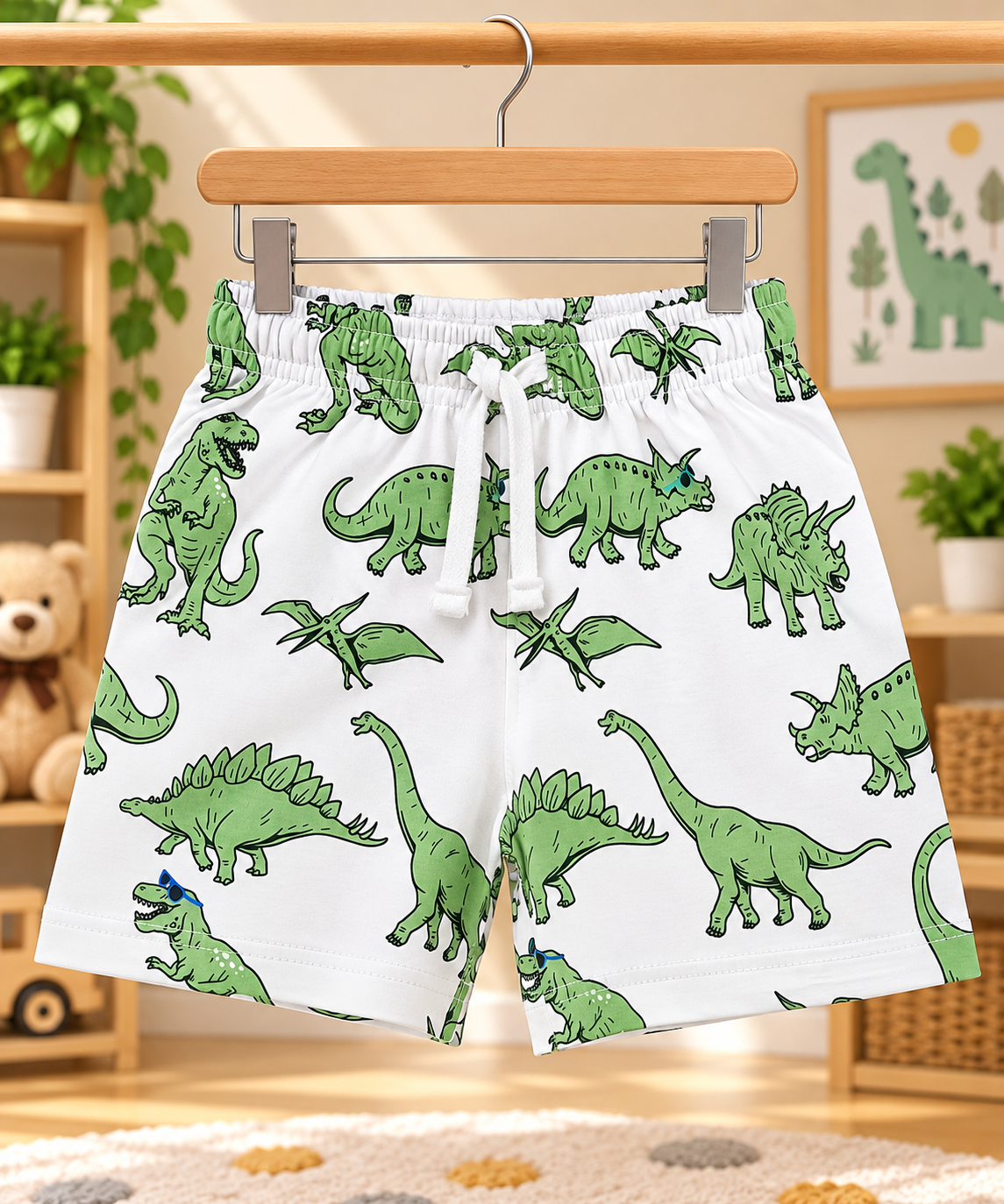 Boys VR Dinosaur Graphic Print Short Sleeve T-Shirt and All Over Print Shorts Cotton Shorts Set — Sky Blue / White & Green | Yo-kidz