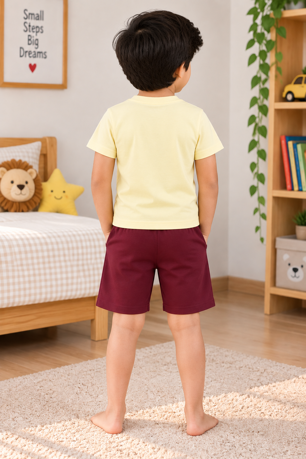 Boys Weekend Mood Burger Graphic Print Short Sleeve T-Shirt and Shorts Cotton Lounge Set — Light Yellow  Maroon  Yokidz