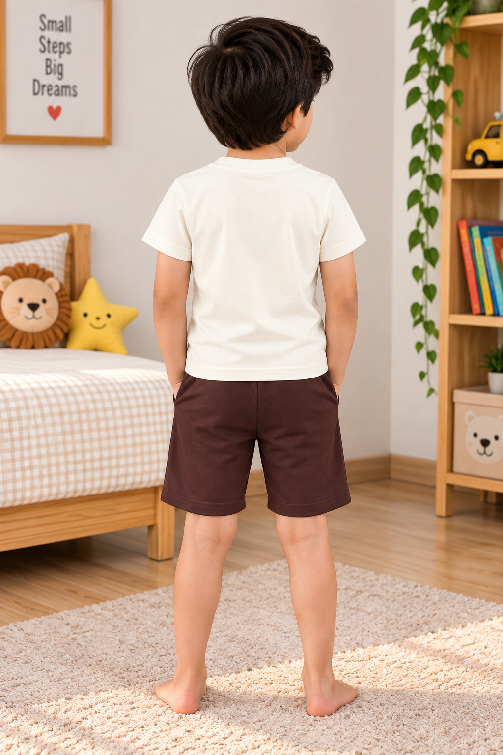 Boys Weekend Mood Burger Graphic Print Short Sleeve T-Shirt and Shorts Cotton Short Set — Cream / Dark Brown | Yokidz