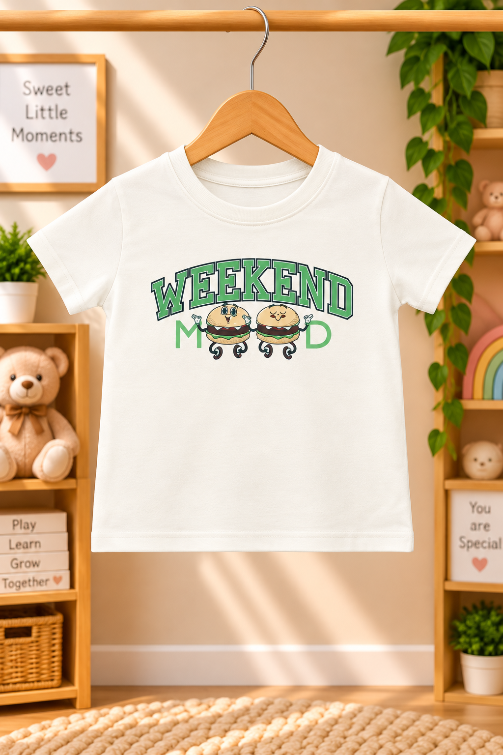 Boys Weekend Mood Burger Graphic Print Short Sleeve T-Shirt and Shorts Cotton Short Set — Cream / Dark Brown | Yokidz