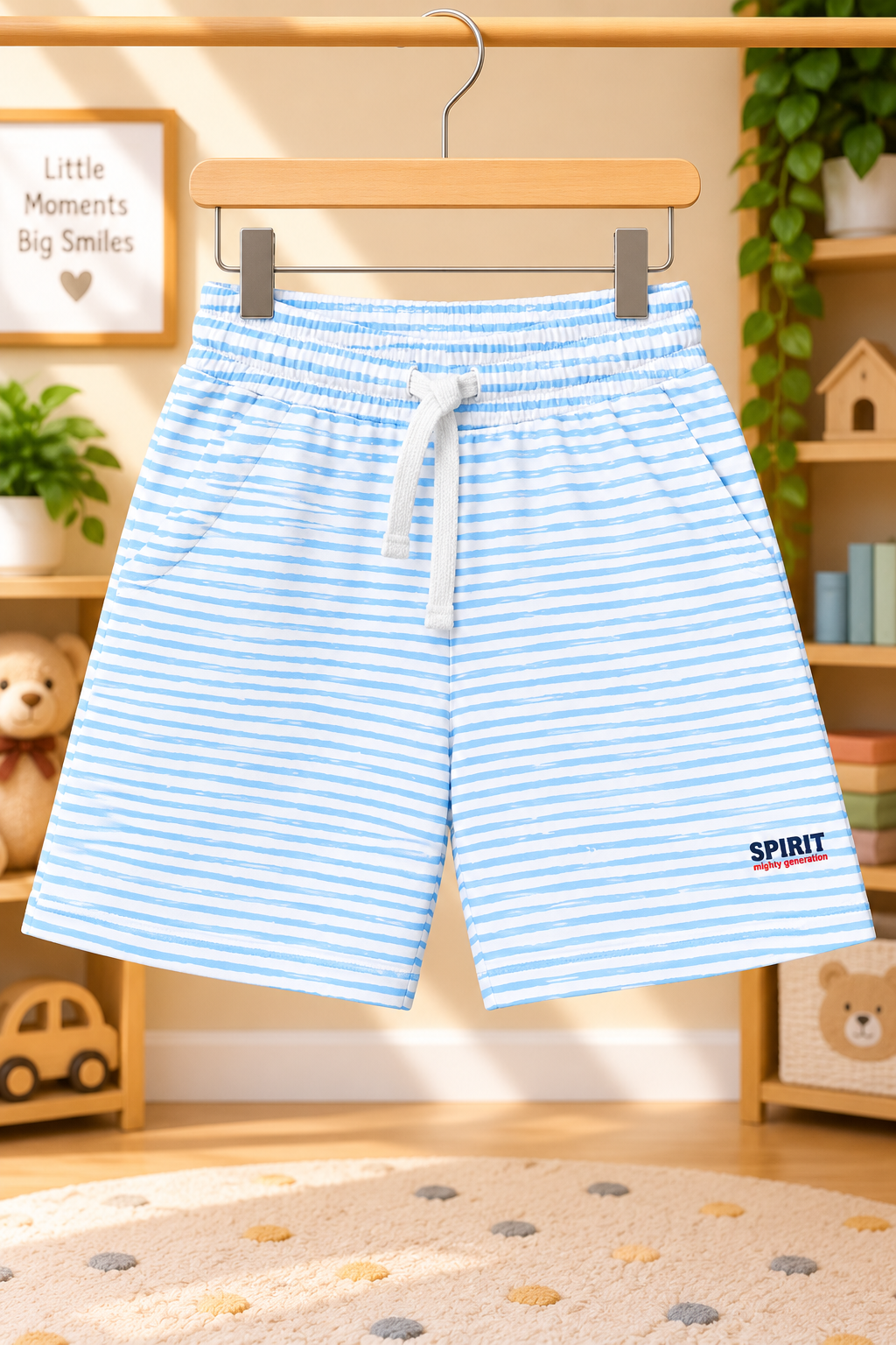 Boys Jungle King Lion Graphic Print Short Sleeve T-Shirt and Striped Shorts Cotton Lounge Set — Sky Blue / White & Blue | Yokidz