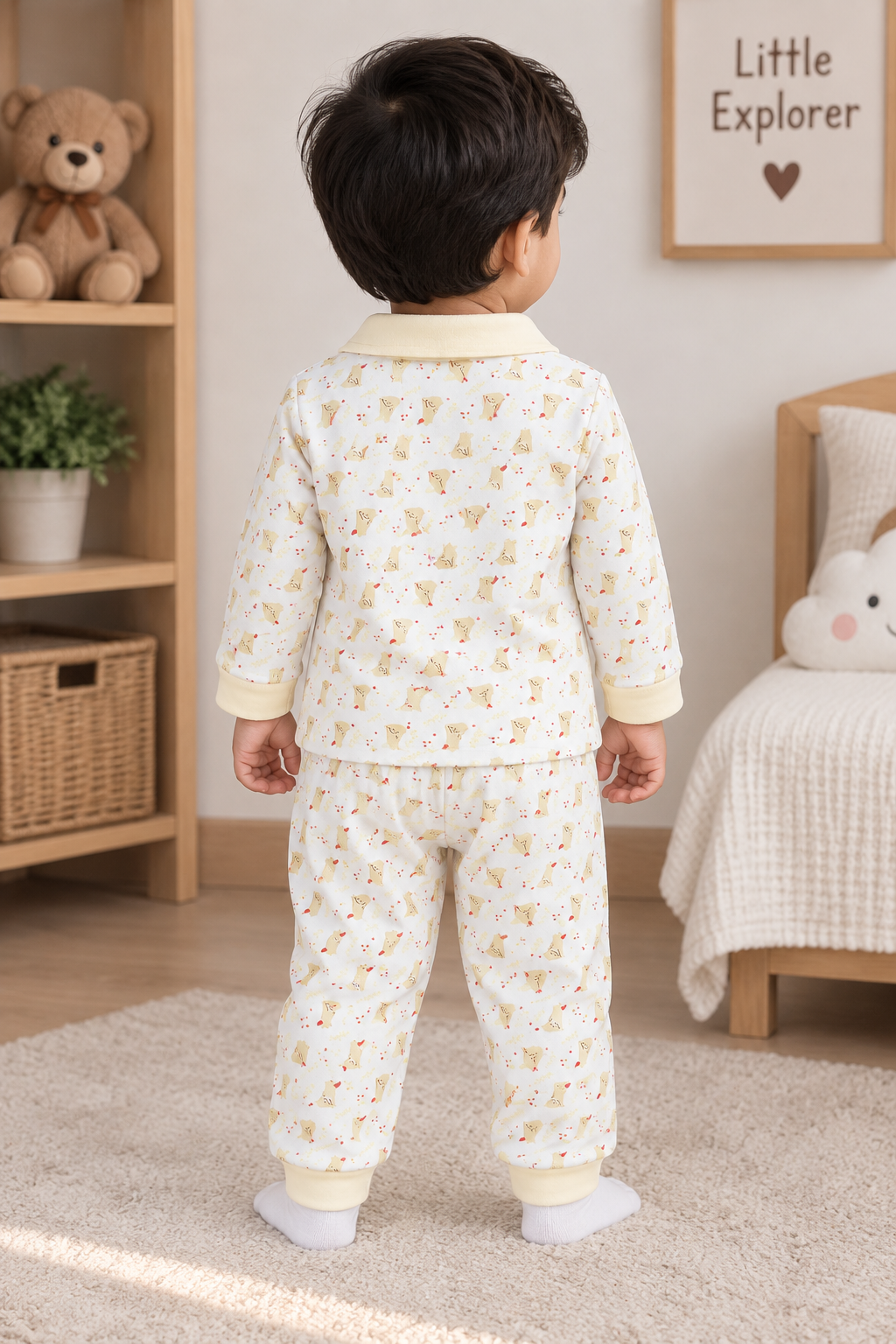 Boys Safari Times Animals Graphic Full Sleeve T-Shirt and Track Pants Cotton Nightwear Lounge Set — Heather Grey / Sage Green | Yokidz