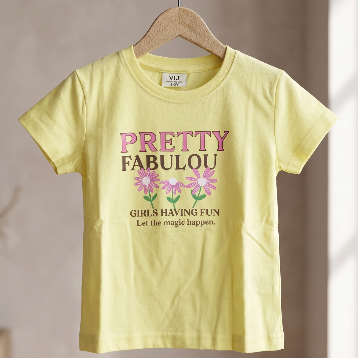 Girls Pretty Fabulous Graphic T-Shirt and Bunny Print 2-Piece Cotton Pyjama Set — Yellow | Yokidz