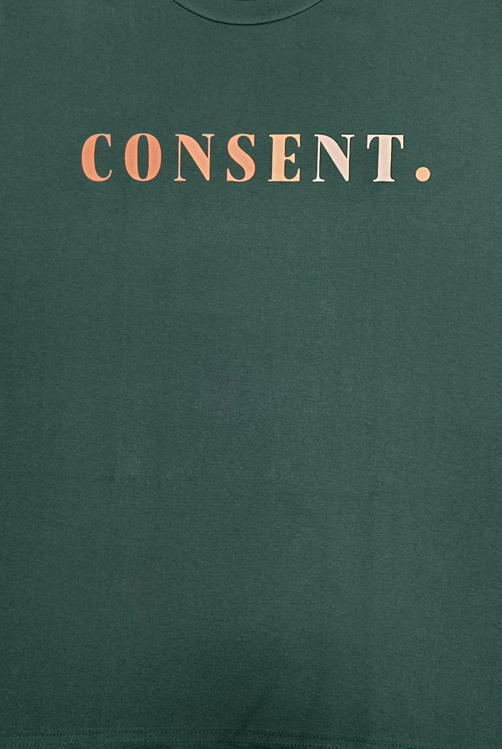 Girls CONSENT. Typography Graphic Print Round Neck Short Sleeve Cotton T-Shirt — Dark Bottle Green | Yokidz