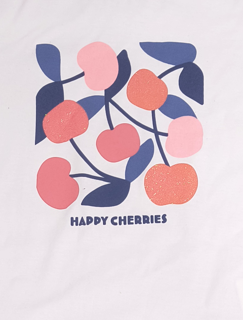 Girls Happy Cherries Graphic Print Short Sleeve T-Shirt and Shorts Cotton Nightwear Lounge Set — Pastel Pink / White | Yokidz