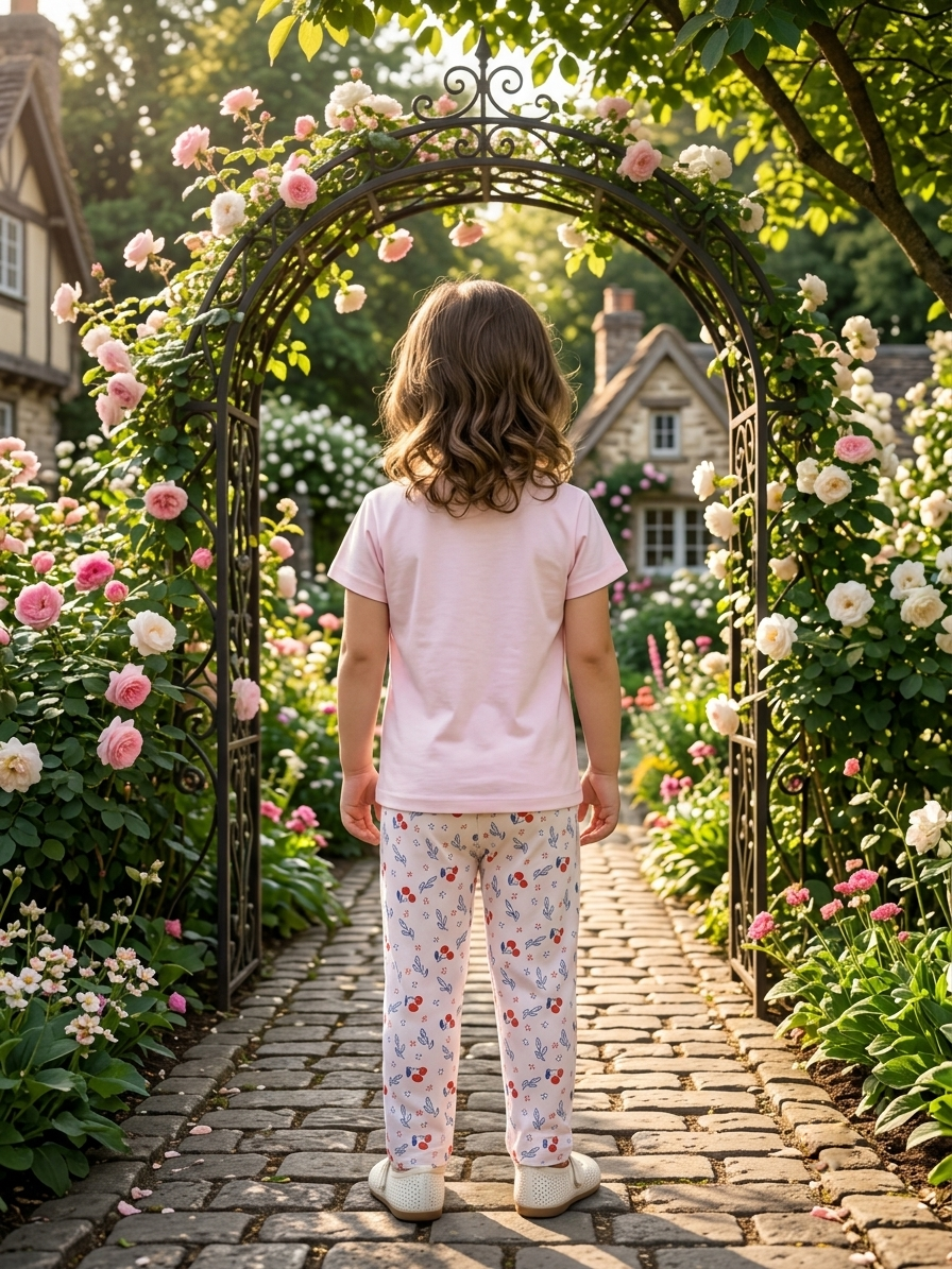 Girls Happy Cherries Graphic Print T-Shirt and Printed Pajama Cotton Nightwear Lounge Set — Pastel Pink / White | Yokidz