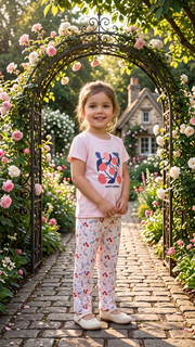 Girls Happy Cherries Graphic Print T-Shirt and Printed Pajama Cotton Nightwear Lounge Set — Pastel Pink / White | Yokidz