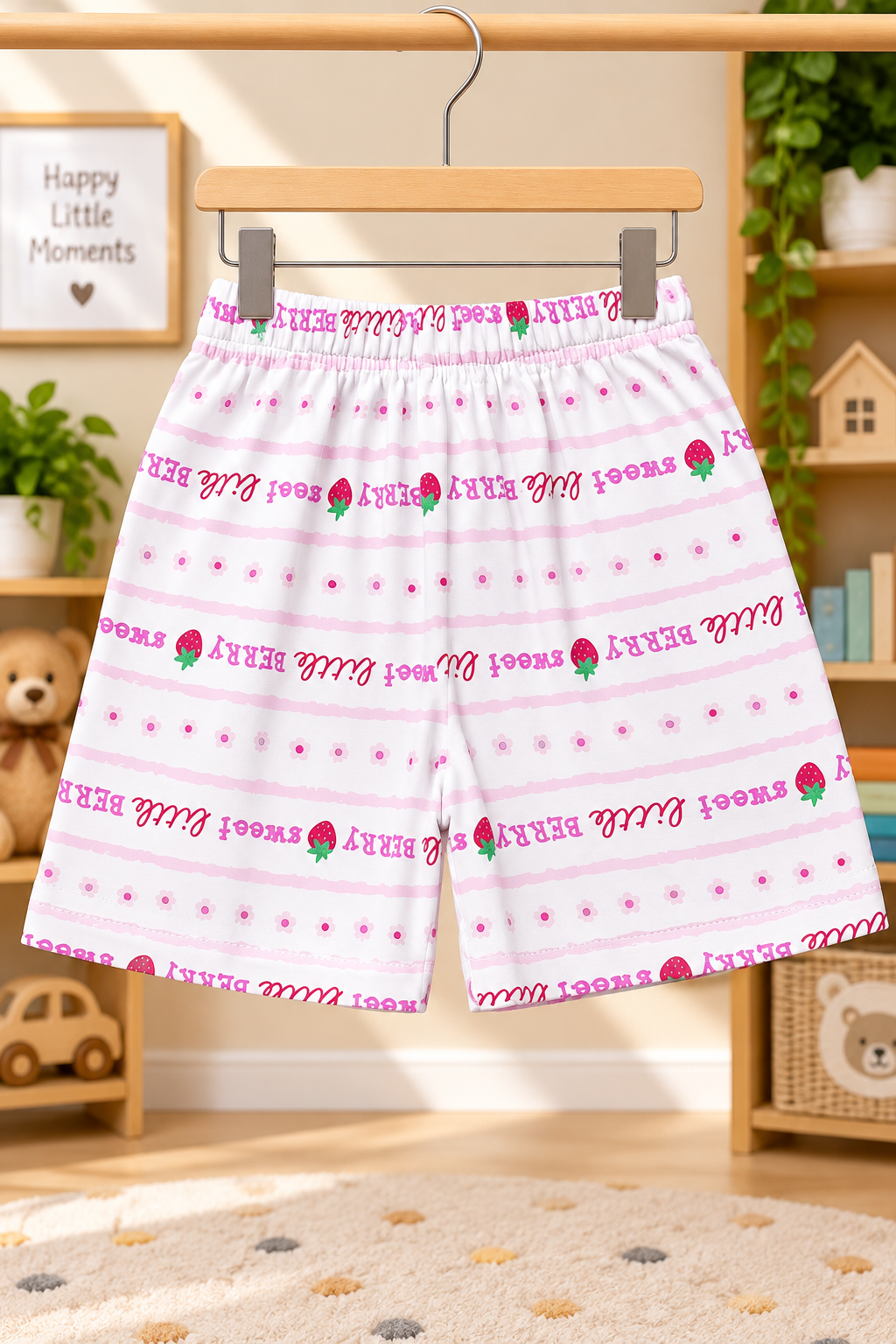Girls / Kids Printed Pure Cotton Shorts (Pack of 3) — Sweet Little Berry White, Cherry Blossom Purple & Floral Pink | Yokidz