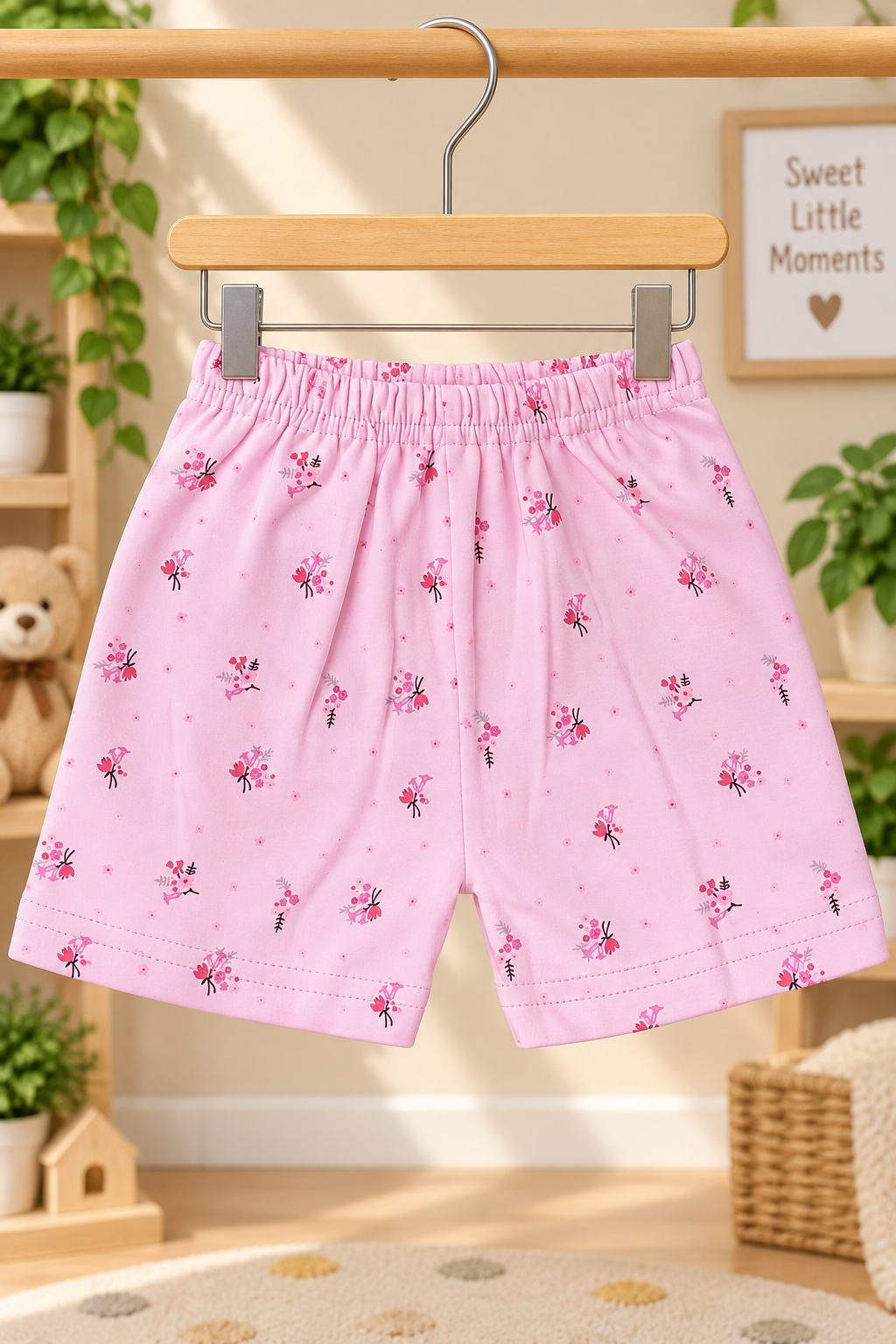 Girls / Kids Printed Pure Cotton Shorts (Pack of 3) — Sweet Little Berry White, Cherry Blossom Purple & Floral Pink | Yokidz
