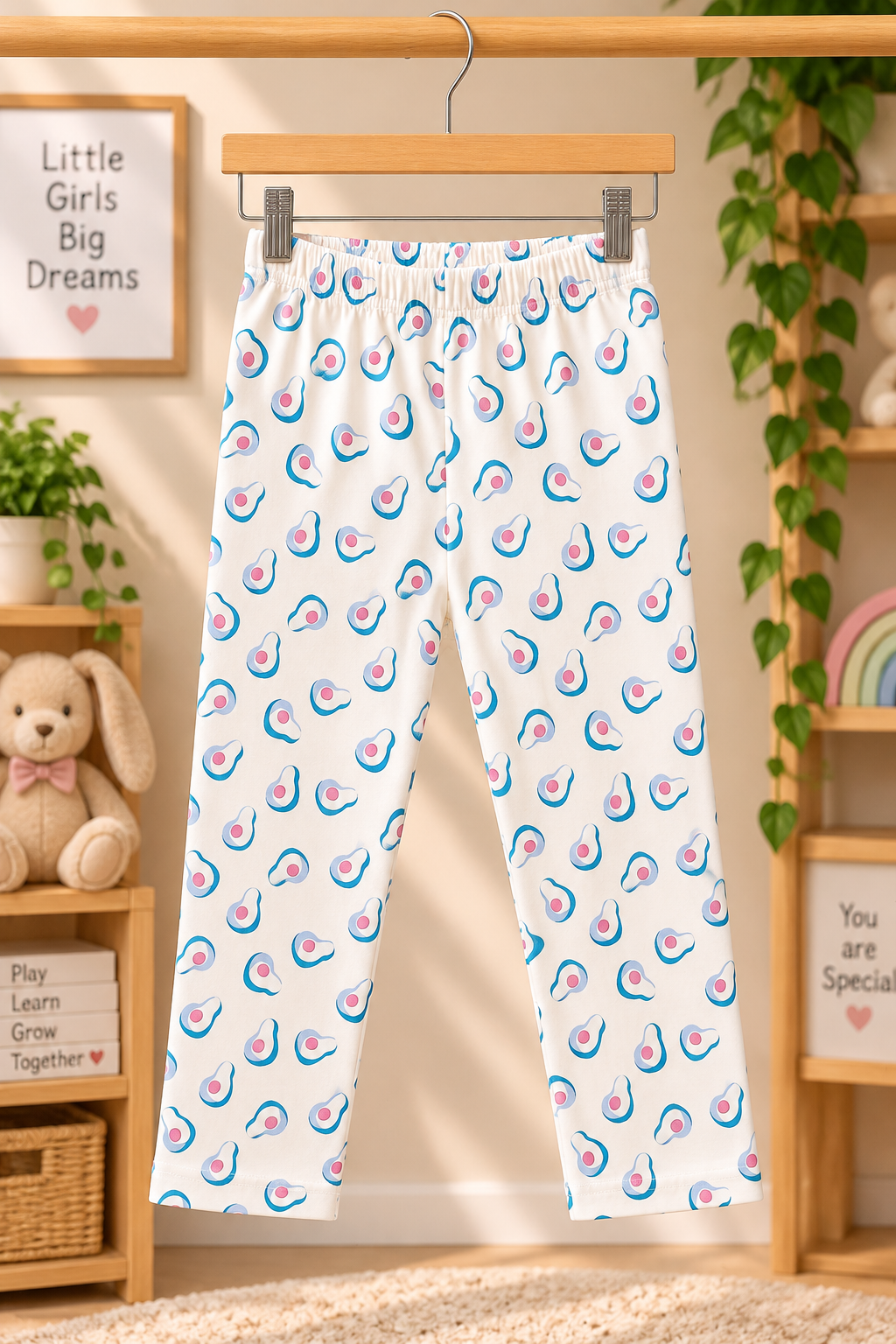 Girls Let's Avo-Cuddle Graphic Print Short Sleeve T-Shirt and Avocado Pattern Pajama Cotton Nightwear Lounge Set — Light Pink / White | Yokidz