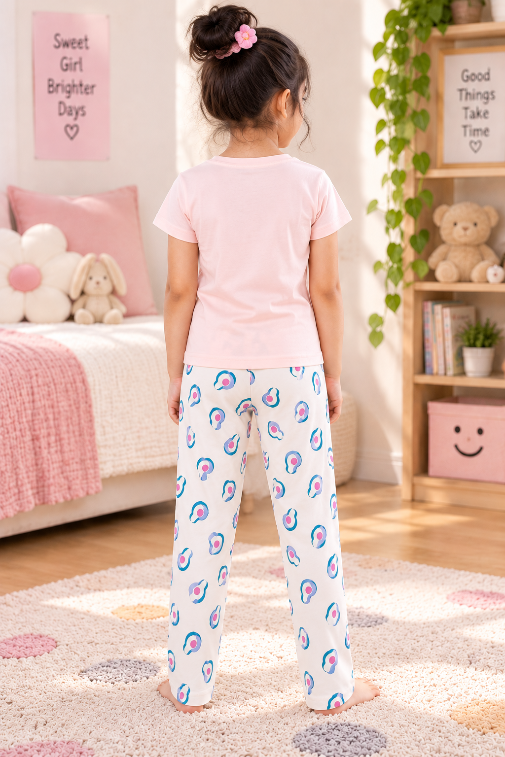 Girls Let's Avo-Cuddle Graphic Print Short Sleeve T-Shirt and Avocado Pattern Pajama Cotton Nightwear Lounge Set — Light Pink / White | Yokidz