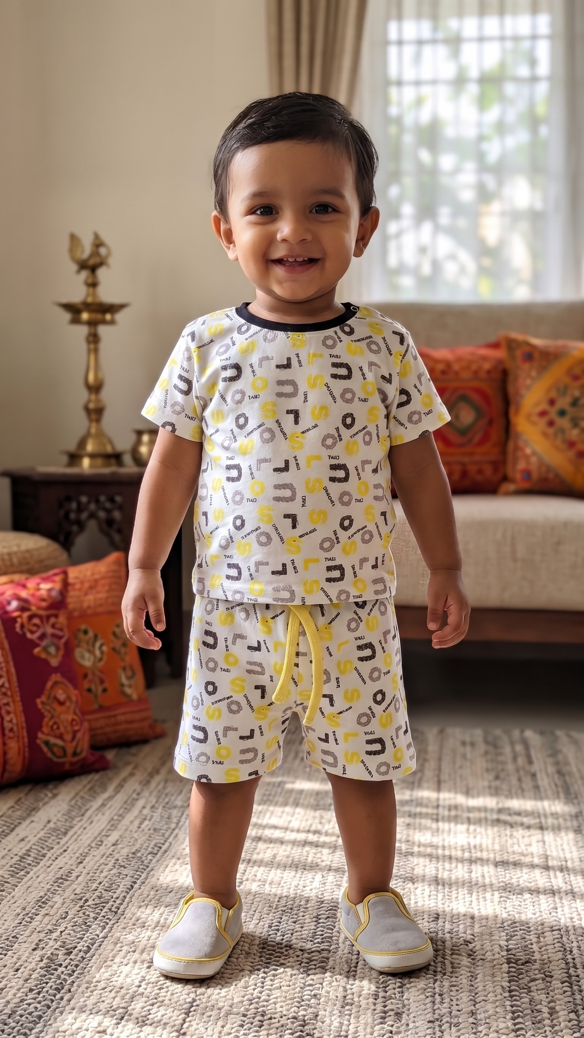 Infant Baby Alphabet Letter Print 2-Piece Cotton T-Shirt and Shorts Set — White | Yokidz