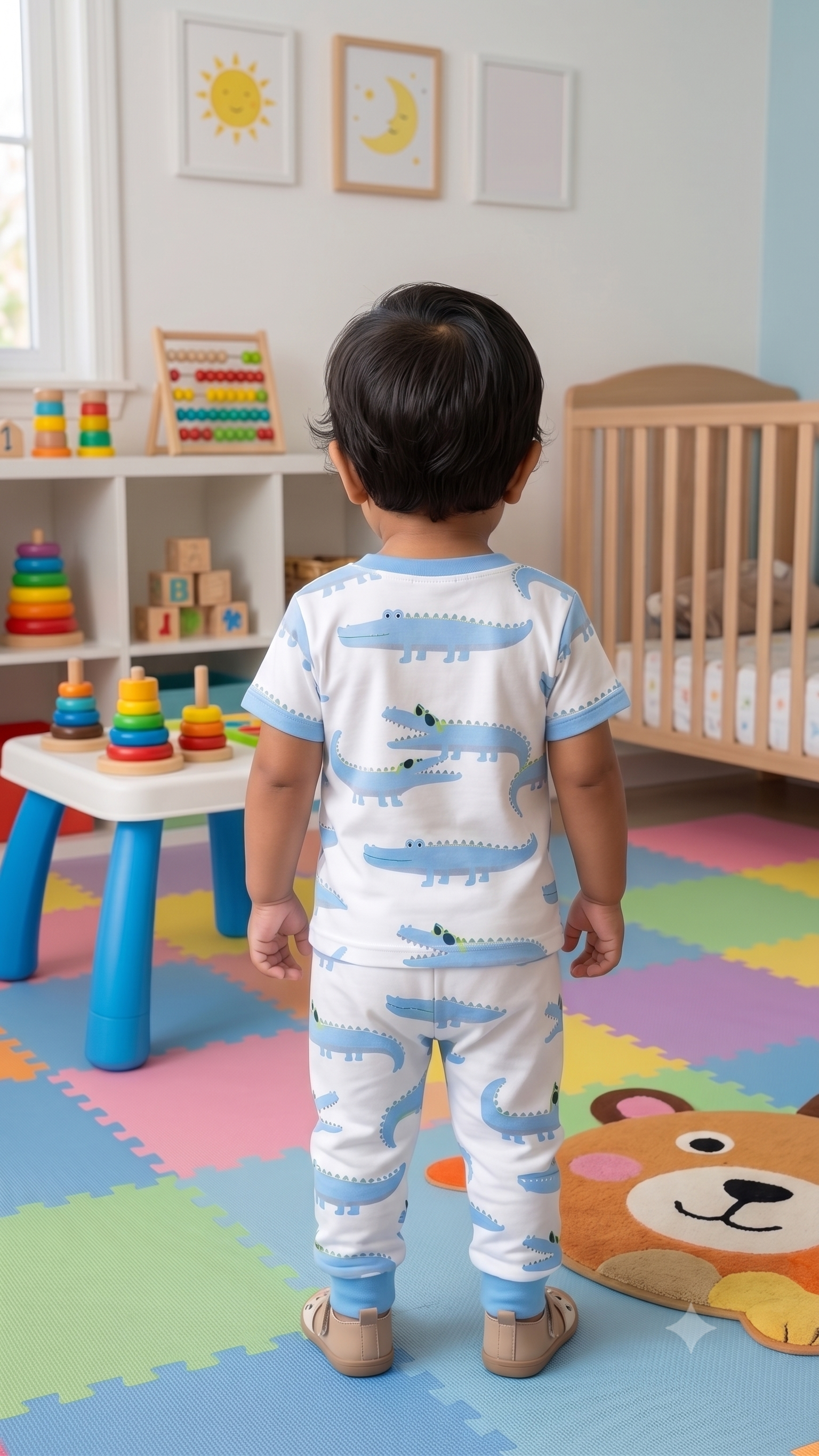Infant Baby Cool Crocodile Print 2-Piece Cotton T-Shirt and Ribbed Pant Set — White | Yokidz