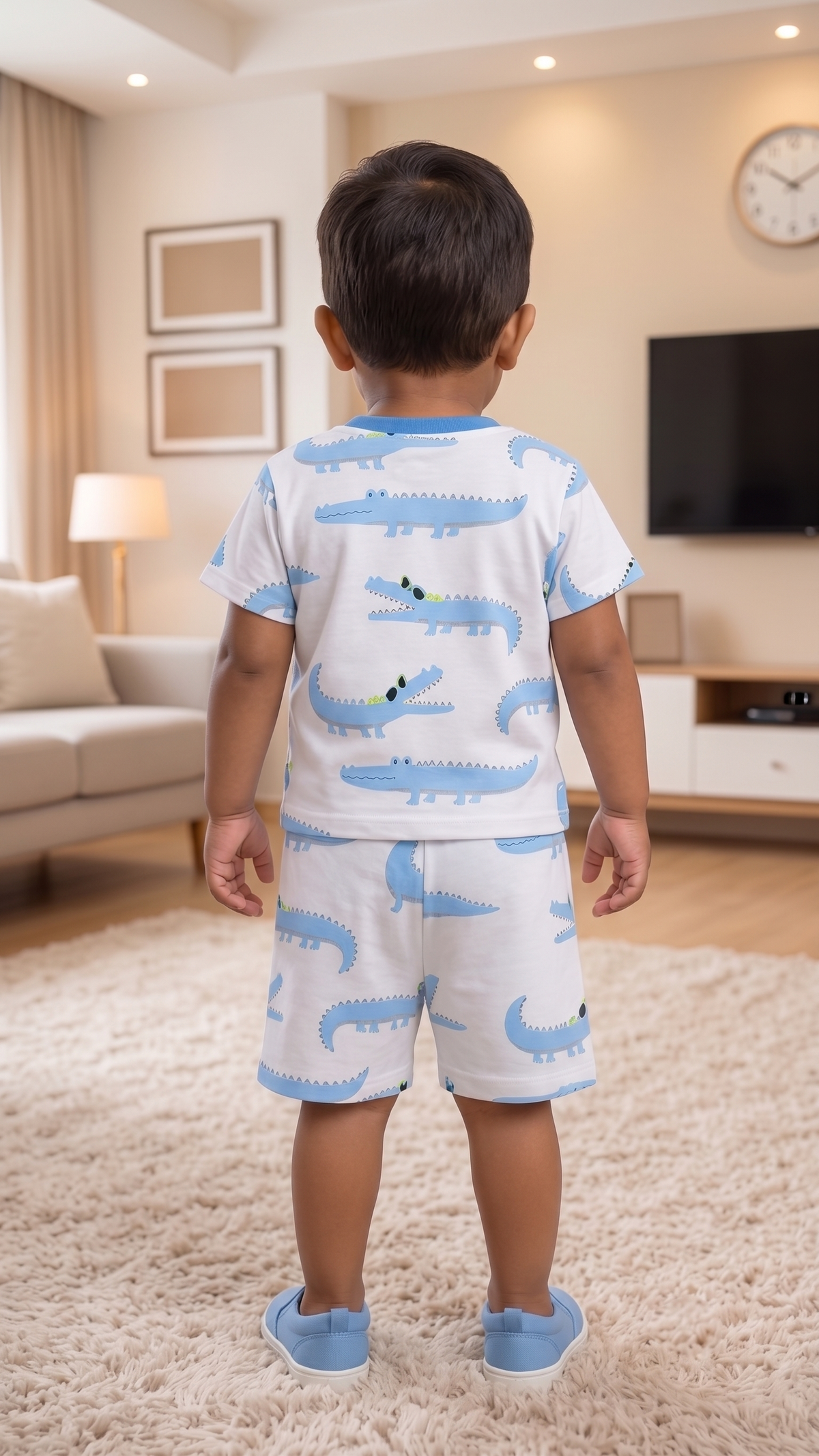 Infant Baby Cool Crocodile Print 2-Piece Cotton T-Shirt and Shorts Set — White | Yokidz