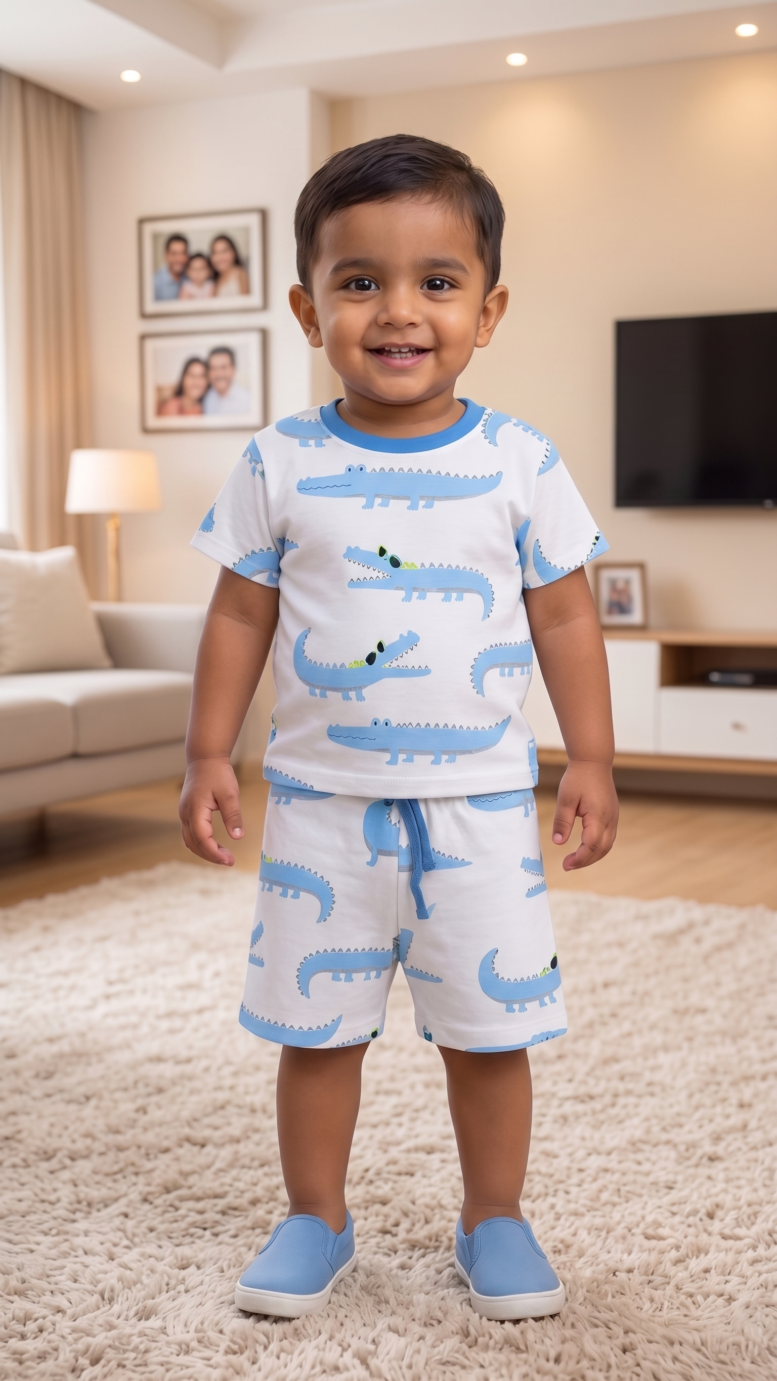 Infant Baby Cool Crocodile Print 2-Piece Cotton T-Shirt and Shorts Set — White | Yokidz