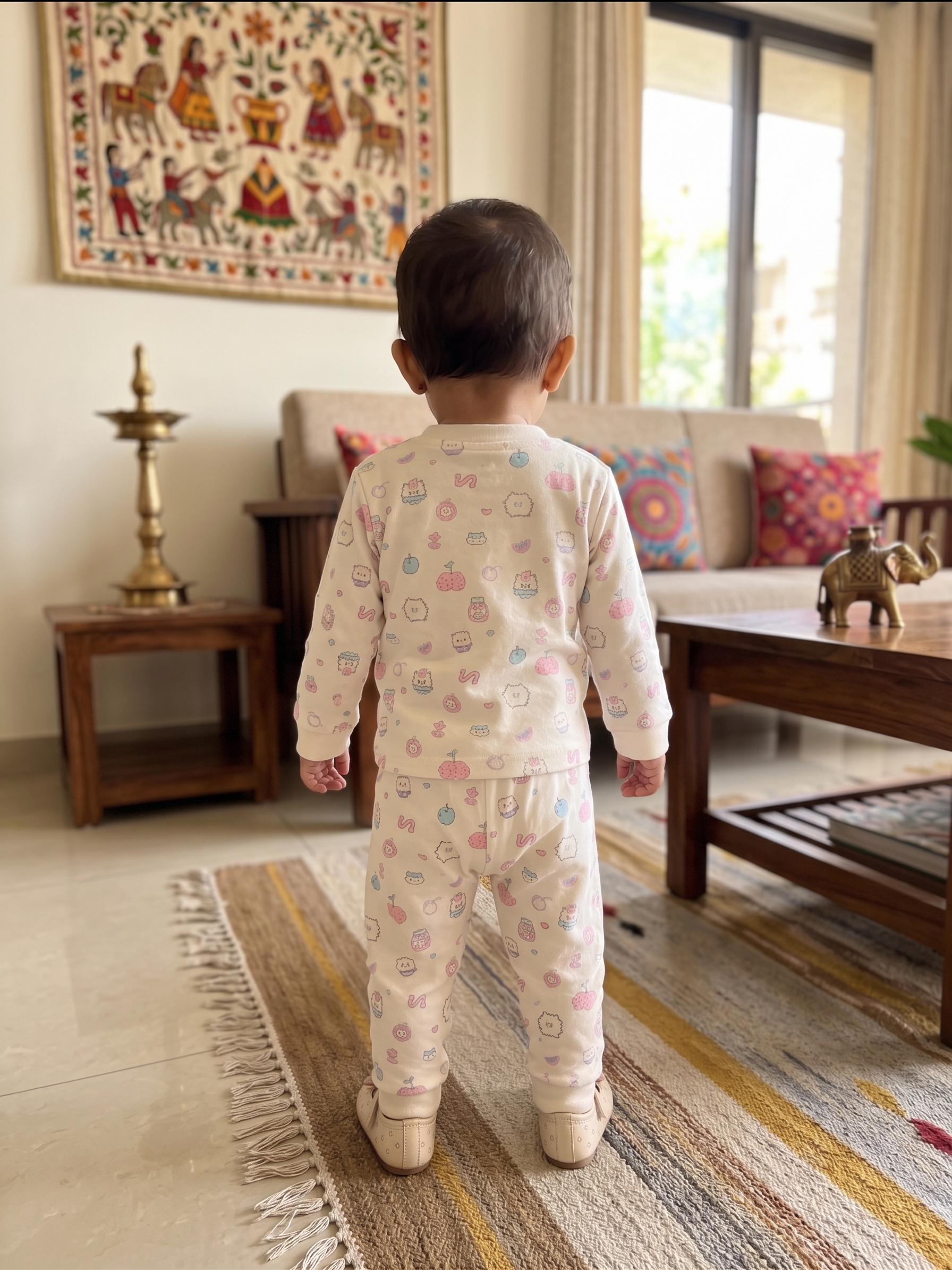 Infant Baby Cute Pastel Cartoon Print 2-Piece Cotton Full Sleeve Top and Ribbed Long Pant Set —  Yokidz