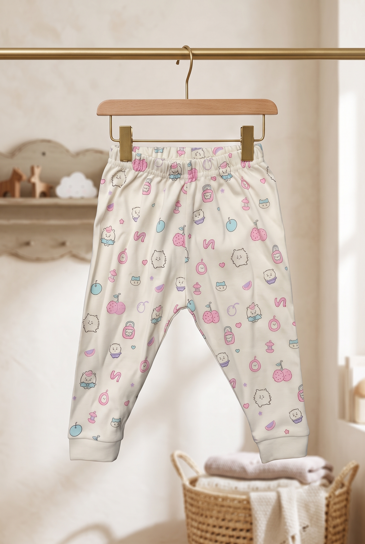 Infant Baby Cute Pastel Cartoon Print 2-Piece Cotton Full Sleeve Top and Ribbed Long Pant Set —  Yokidz