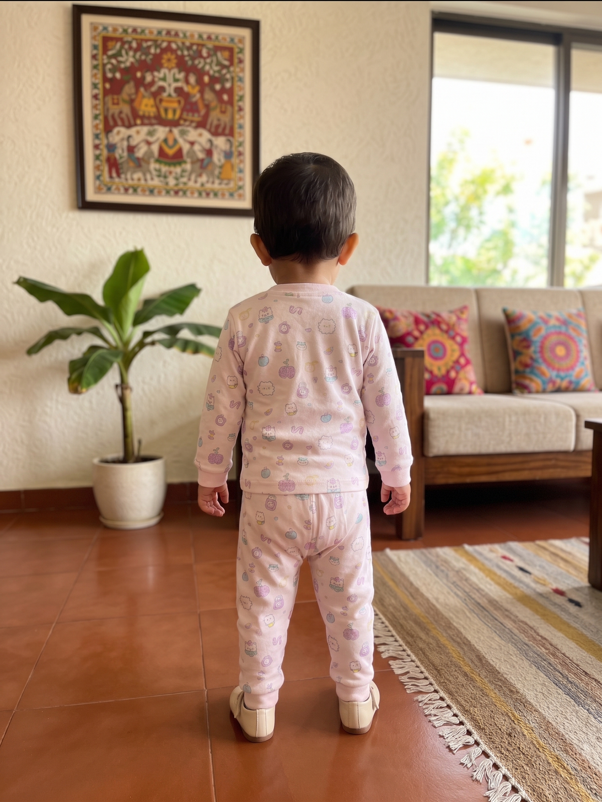 Infant Baby Cute Pastel Cartoon Print 2-Piece Cotton Full Sleeve Top and Ribbed Long Pant Set —  Yokidz - Light Moff