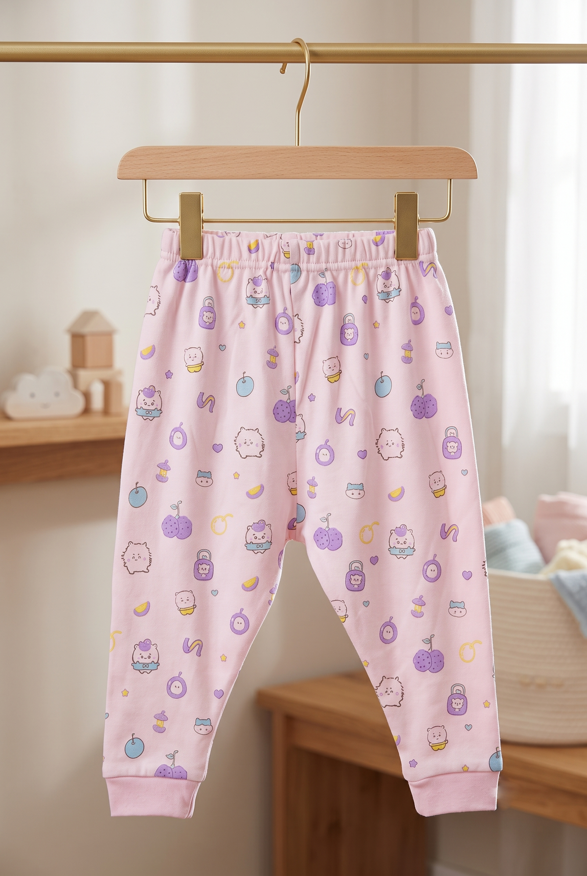 Infant Baby Cute Pastel Cartoon Print 2-Piece Cotton Full Sleeve Top and Ribbed Long Pant Set —  Yokidz - Light Moff