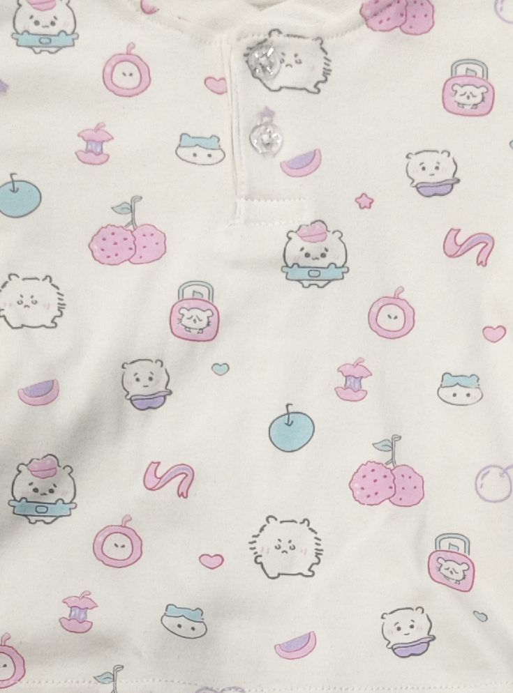 Infant Baby Cute Pastel Cartoon Print 2-Piece Cotton Full Sleeve Top and Ribbed Long Pant Set —  Yokidz