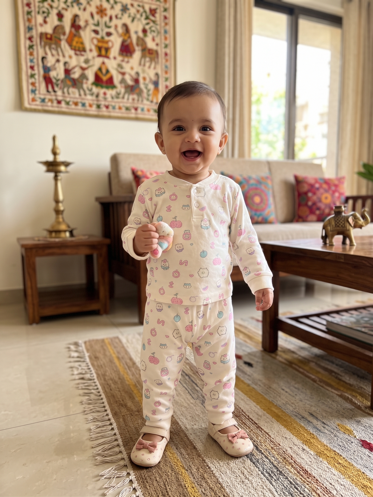 Infant Baby Cute Pastel Cartoon Print 2-Piece Cotton Full Sleeve Top and Ribbed Long Pant Set —  Yokidz