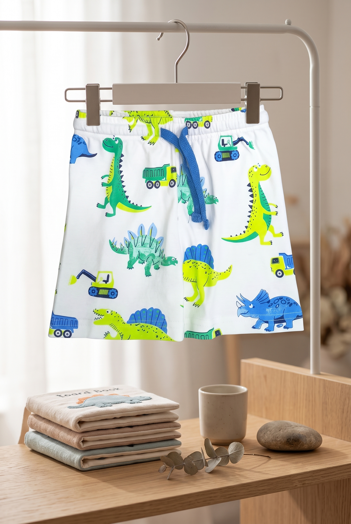Infant Baby Dinosaur & Truck Print 2-Piece Cotton T-Shirt and Shorts Set — White | Yokidz