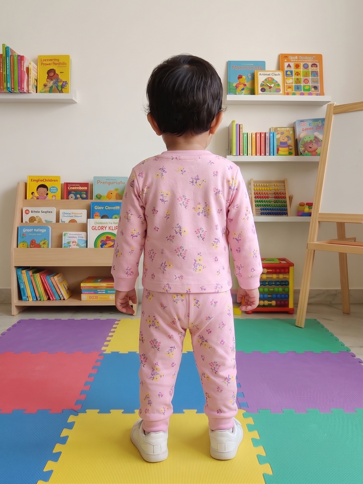 Infant Baby Ditsy Floral Print 2-Piece Cotton Full Sleeve Top and Ribbed Long Pant Set — Dusty Pink | Yokidz