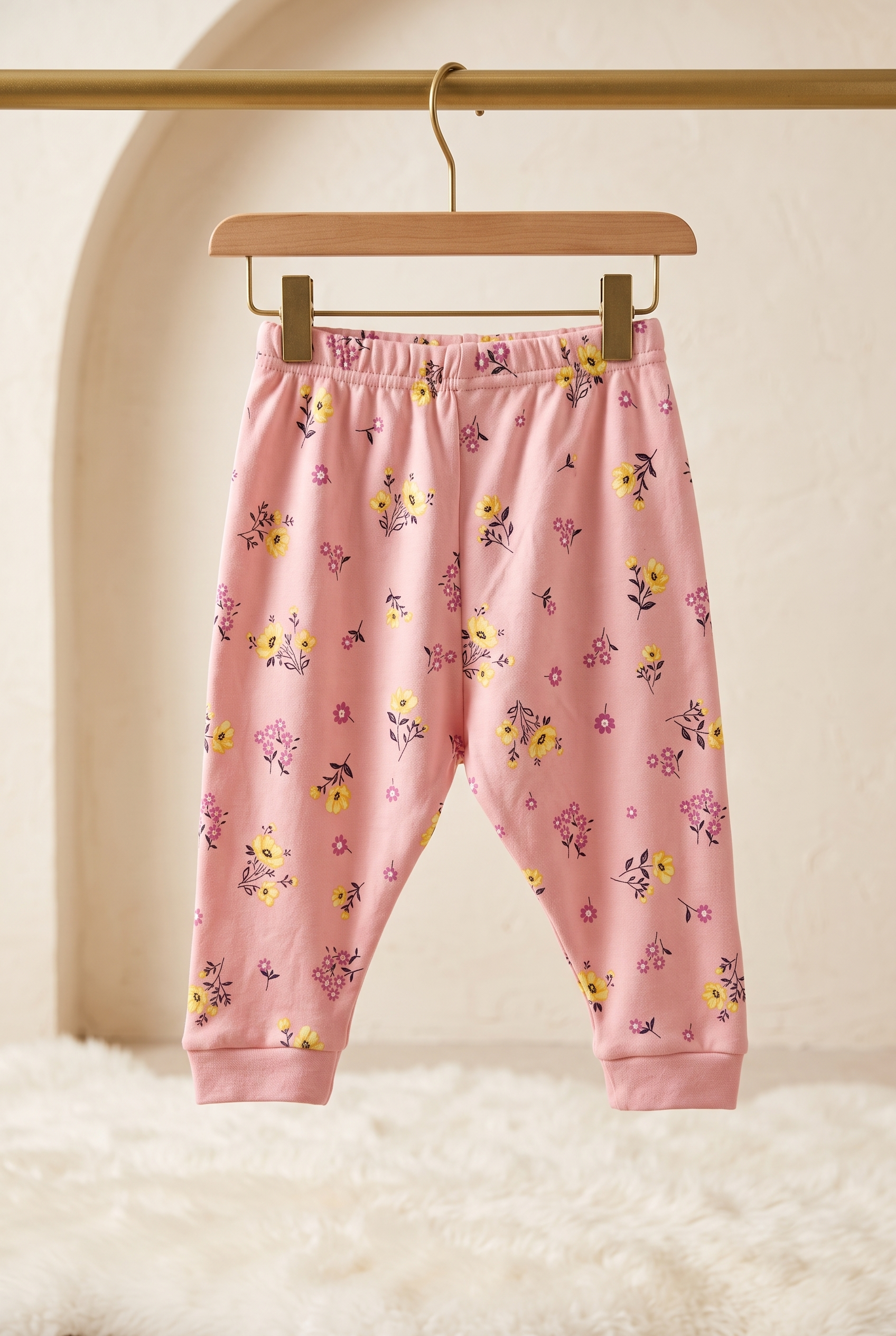 Infant Baby Ditsy Floral Print 2-Piece Cotton Full Sleeve Top and Ribbed Long Pant Set — Dusty Pink | Yokidz