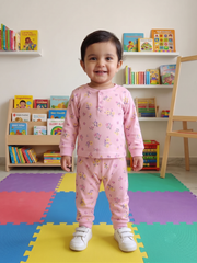 Infant Baby Ditsy Floral Print 2-Piece Cotton Full Sleeve Top and Ribbed Long Pant Set — Dusty Pink | Yokidz