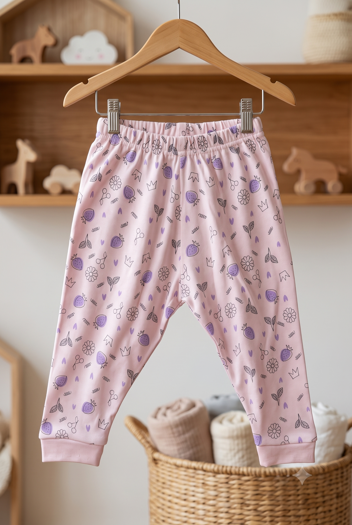 Infant Baby Floral Doodle Print 2-Piece Cotton Full Sleeve Top and Ribbed Long Pant Set — Baby Pink | Yokidz