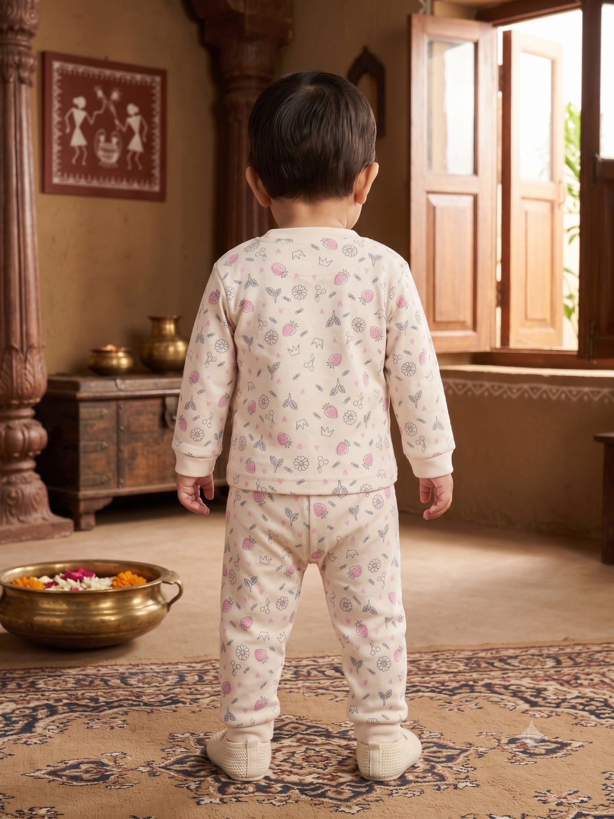 Infant Baby Floral Doodle Print 2-Piece Cotton Full Sleeve Top and Ribbed Long Pant Set —  Yokidz