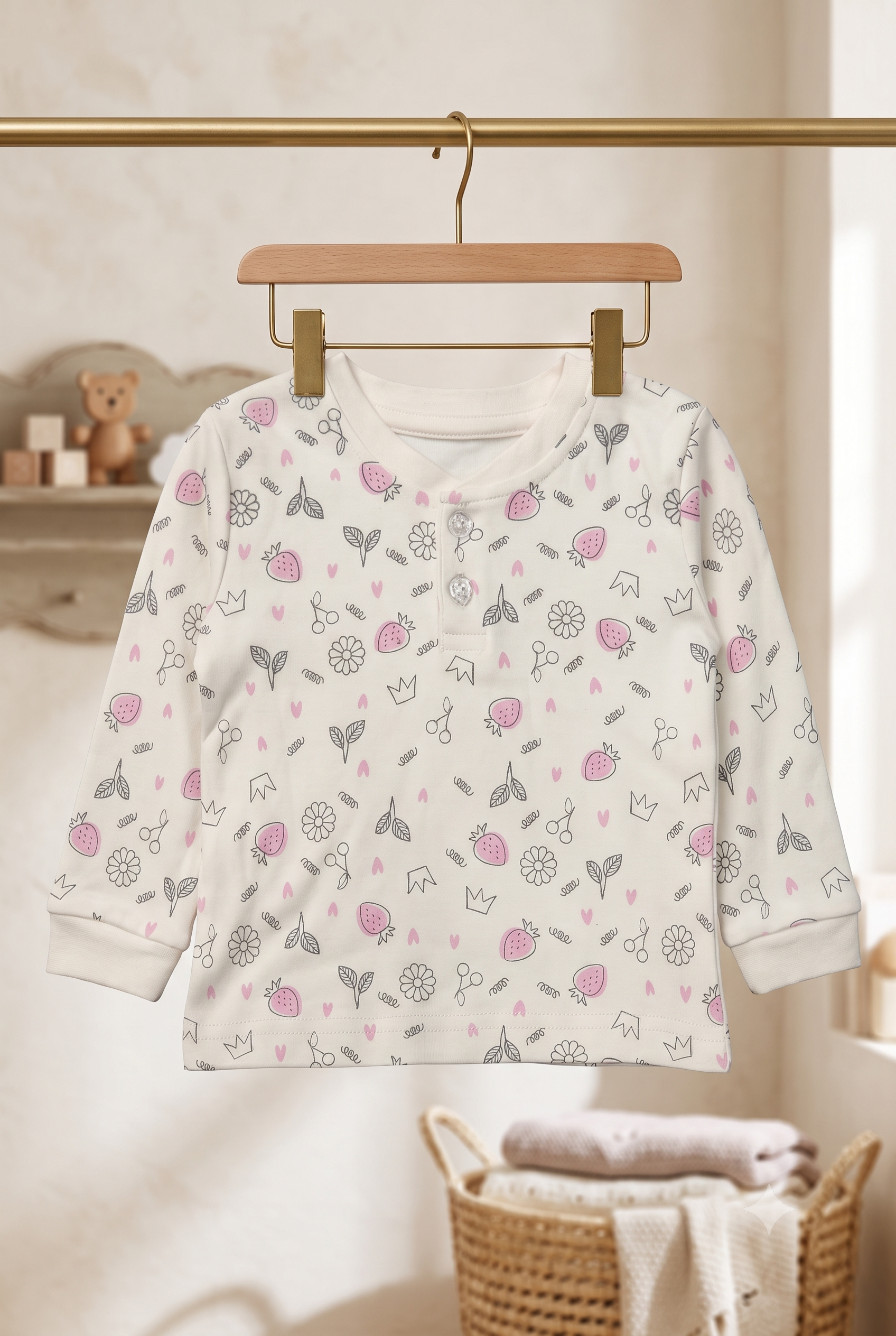 Infant Baby Floral Doodle Print 2-Piece Cotton Full Sleeve Top and Ribbed Long Pant Set —  Yokidz