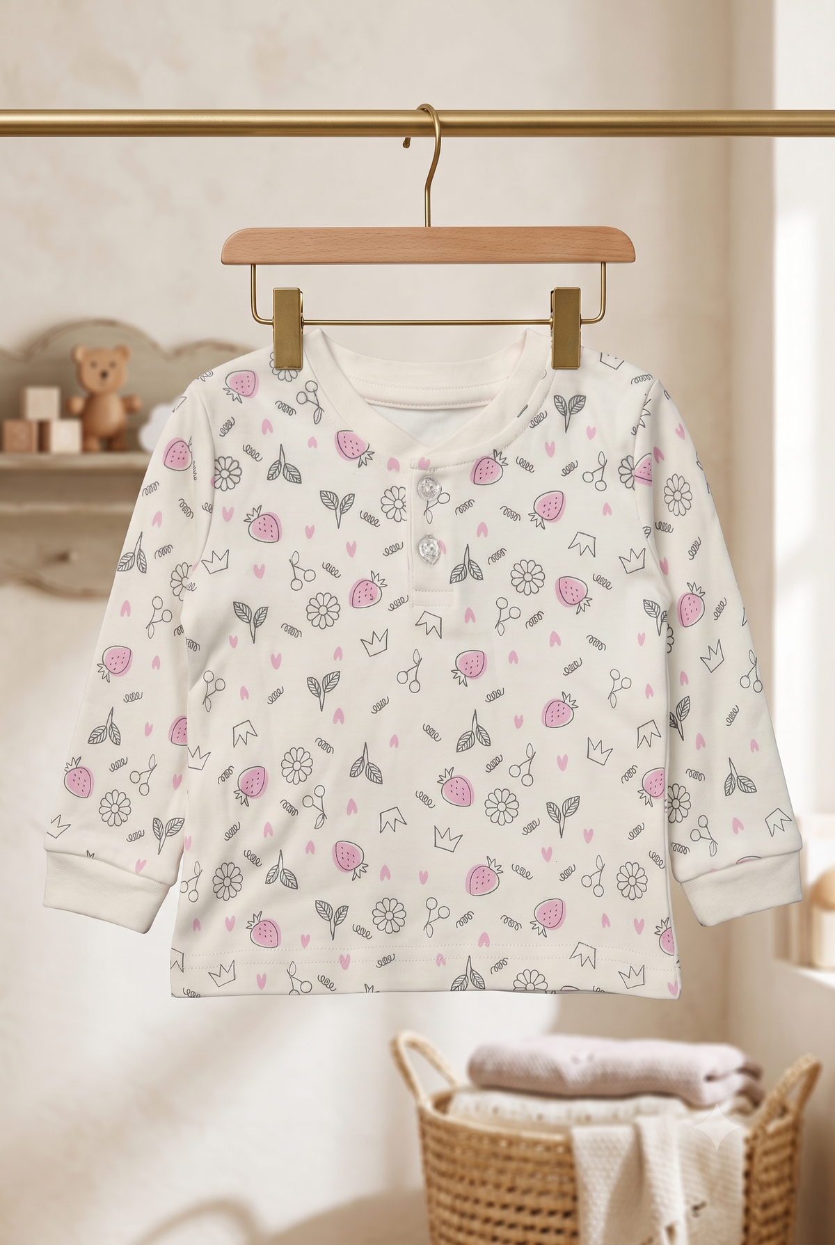 Infant Baby Floral Doodle Print 2-Piece Cotton Full Sleeve Top and Ribbed Long Pant Set —  Yokidz