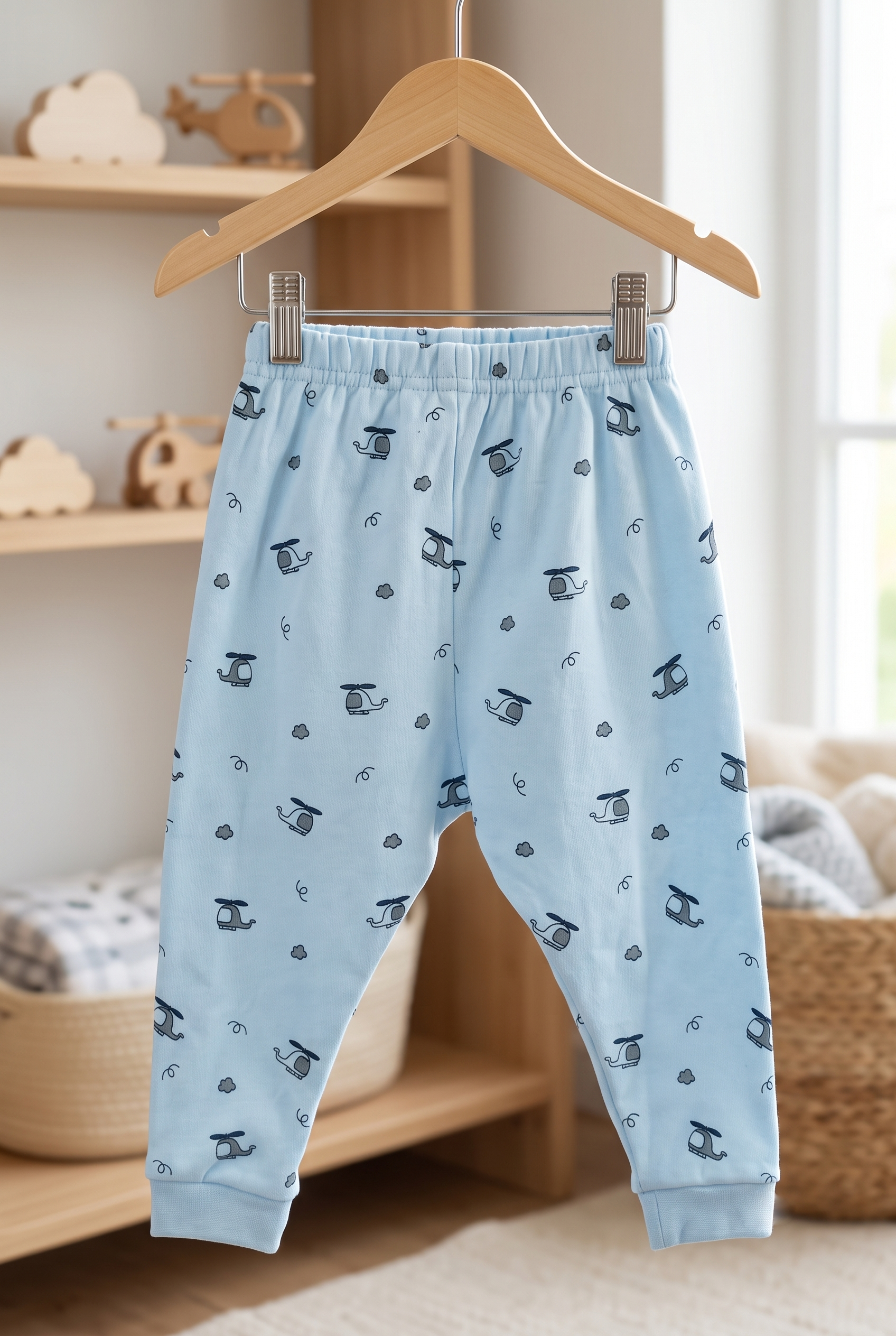 Infant Baby Helicopter Print 2-Piece Cotton Full Sleeve Top and Ribbed Long Pant Set —  Yokidz