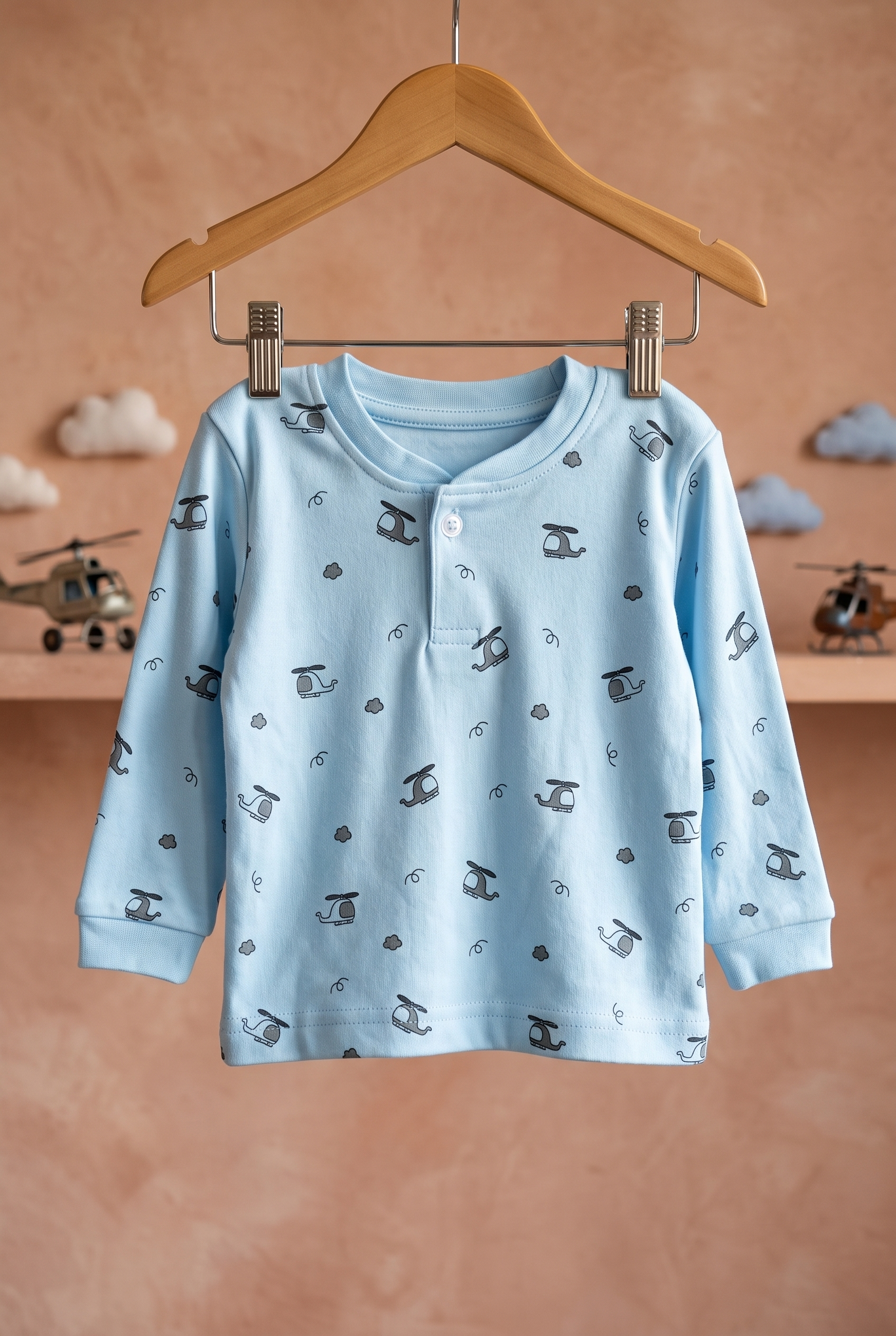 Infant Baby Helicopter Print 2-Piece Cotton Full Sleeve Top and Ribbed Long Pant Set —  Yokidz
