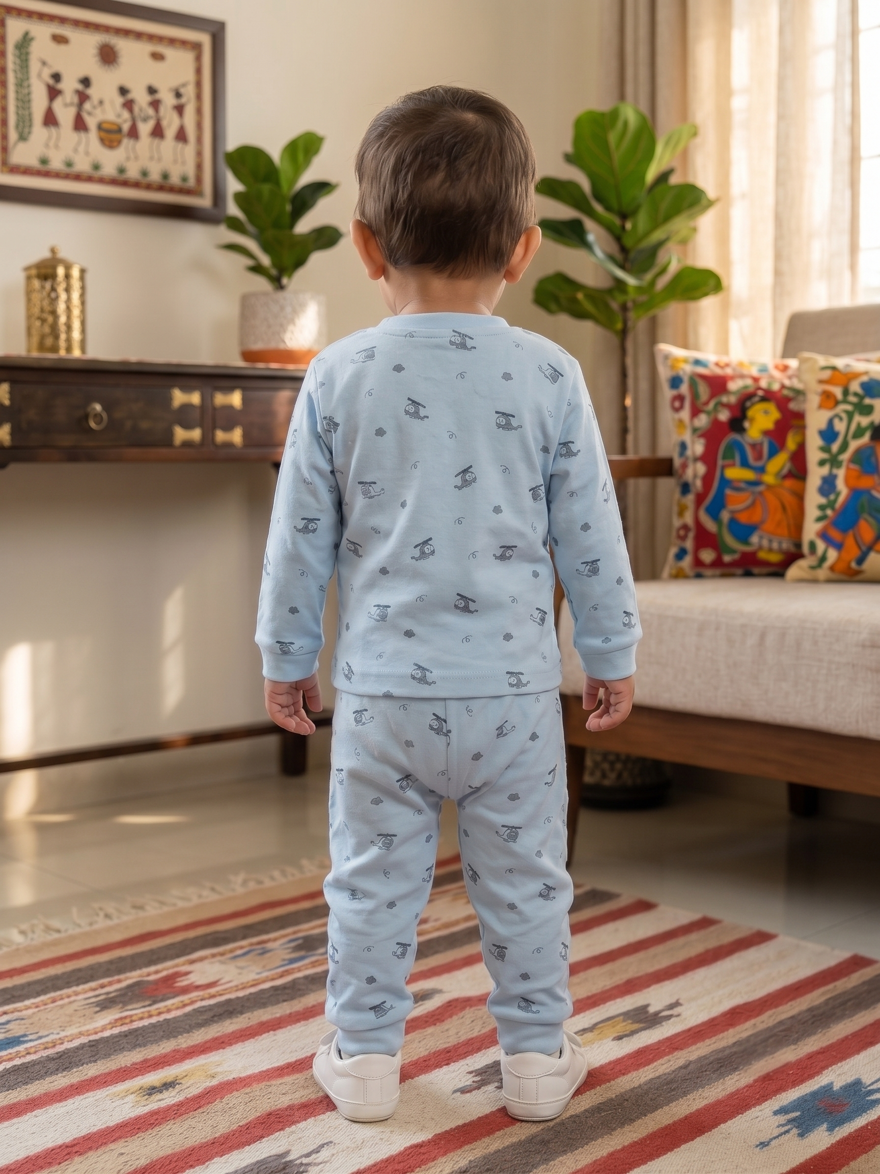 Infant Baby Helicopter Print 2-Piece Cotton Full Sleeve Top and Ribbed Long Pant Set —  Yokidz
