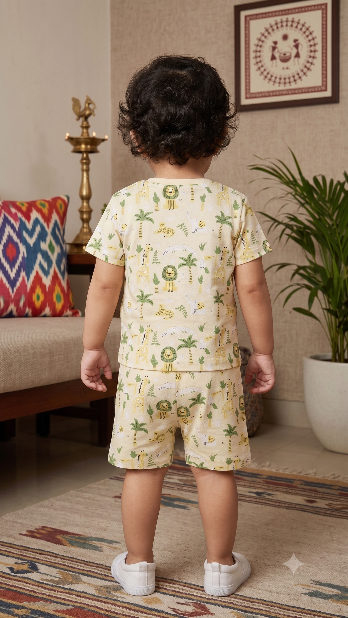 Infant Baby Jungle Safari & Palm Tree Print 2-Piece Cotton T-Shirt and Shorts Set — Beige | Yokidz